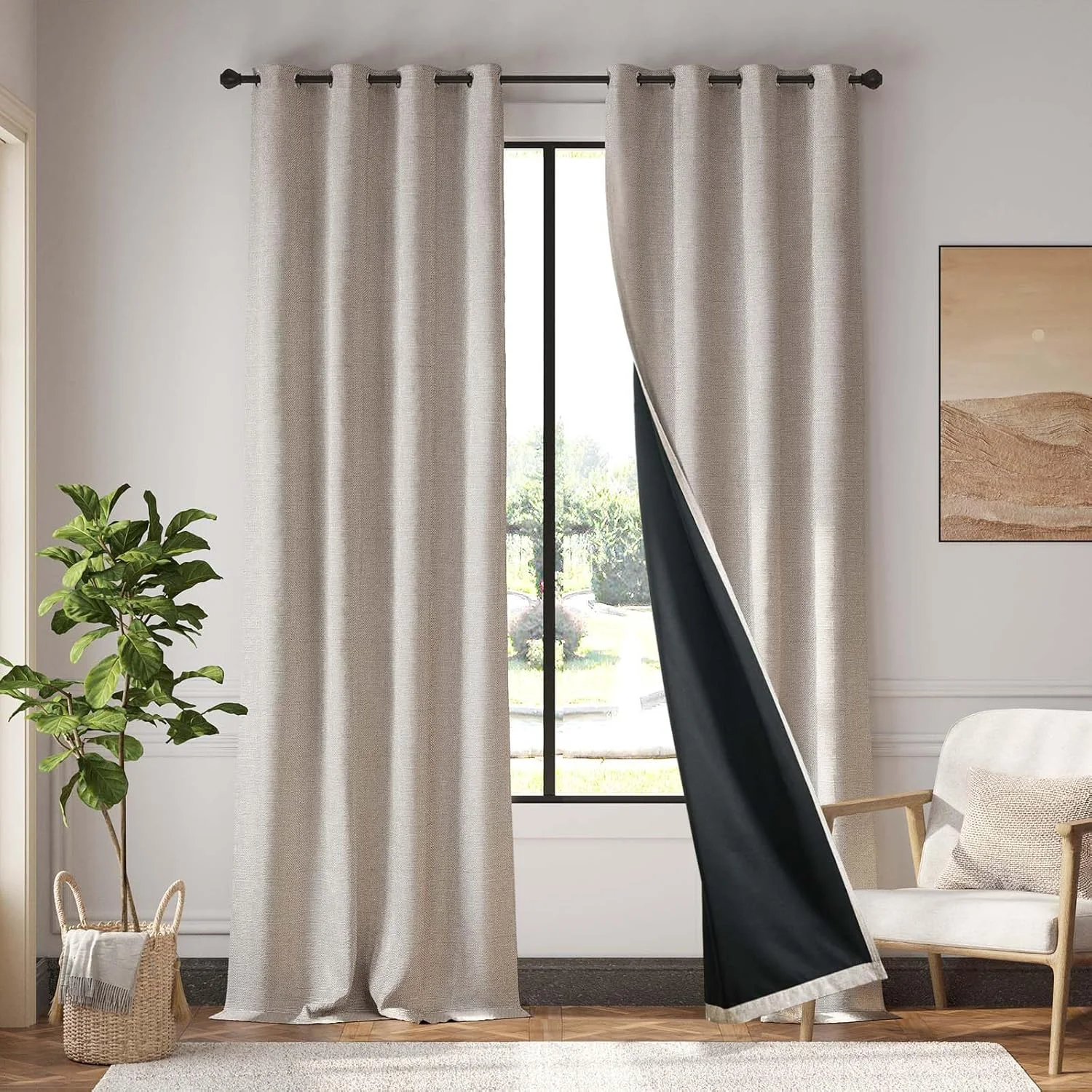 پرده تیره کننده اتاق JINCHAN به طول 244 سانتی متر، پرده طرح کتان مصنوعی برای اتاق نشیمن و اتاق خواب، پرده حرارتی عایق تیره کننده اتاق با حلقه های فلزی در بالا، 2 عدد، رنگ خاکستری مایل به قهوه ای پرده تیره کننده اتاق JINCHAN به طول 244 سانتی متر، پرده طرح کتان مصنوعی برای اتاق نشیمن و اتاق خواب، پرده حرارتی عایق تیره کننده اتاق با حلقه های فلزی در بالا، 2 عدد، رنگ خاکستری مایل به قهوه ای