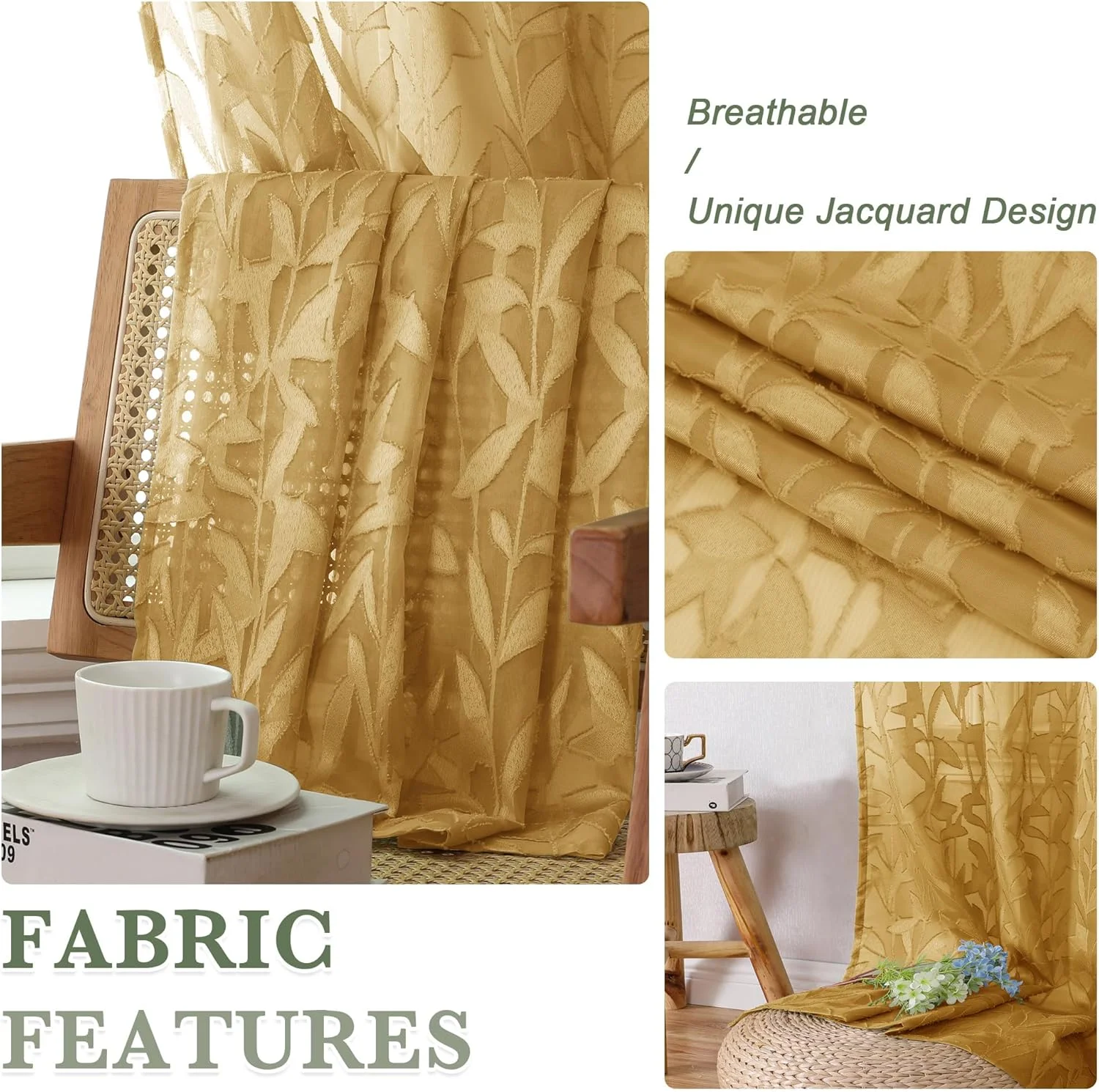 پرده های حریر طلایی تیره Lecloud Leia، طول 244 سانتی متر، 2 عدد، پرده های بافت دار برگ دار ژاکارد برای پنجره های فرانسوی با جیب میله ای، پرده های اتاق نشیمن و اتاق خواب به سبک خانه های روستایی، عرض 101.6 سانتی متر در طول 244 سانتی متر پرده های حریر طلایی تیره Lecloud Leia، طول 244 سانتی متر، 2 عدد، پرده های بافت دار برگ دار ژاکارد برای پنجره های فرانسوی با جیب میله ای، پرده های اتاق نشیمن و اتاق خواب به سبک خانه های روستایی، عرض 101.6 سانتی متر در طول 244 سانتی متر