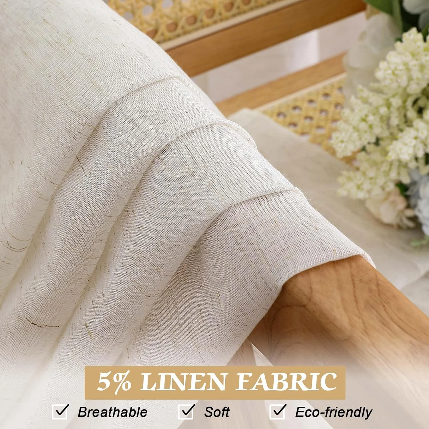 پرده های حریر Lecloud طول 160 سانتی متر، مجموعه 2 پانل، پرده های بافت دار ترکیبی از کتان طبیعی برای اتاق خواب/اتاق نشیمن، پرده های پنجره ای خانه روستایی با جیب میله دوتایی، هر پانل 106 سانتی متر عرض × 160 سانتی متر طول