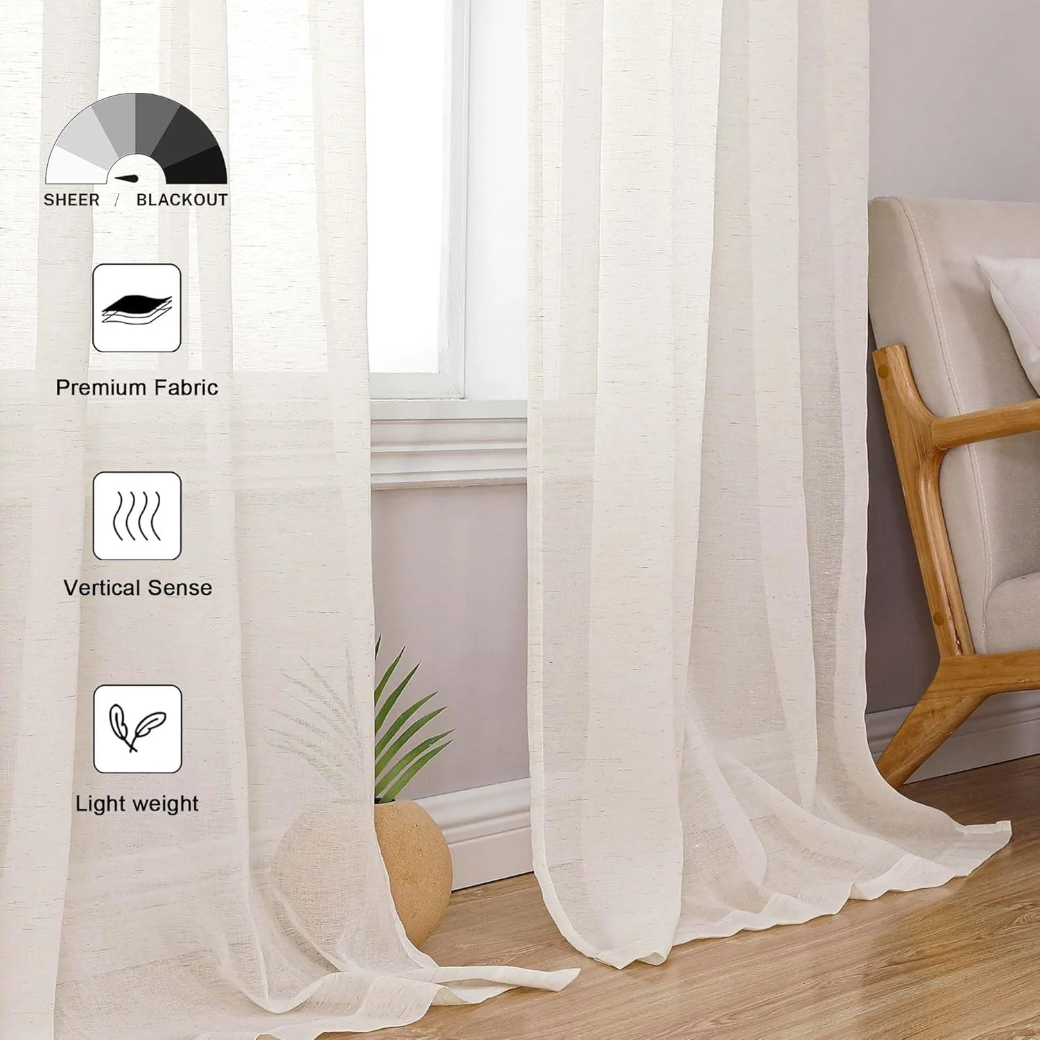 پرده های حریر Lecloud طول 160 سانتی متر، مجموعه 2 پانل، پرده های بافت دار ترکیبی از کتان طبیعی برای اتاق خواب/اتاق نشیمن، پرده های پنجره ای خانه روستایی با جیب میله دوتایی، هر پانل 106 سانتی متر عرض × 160 سانتی متر طول