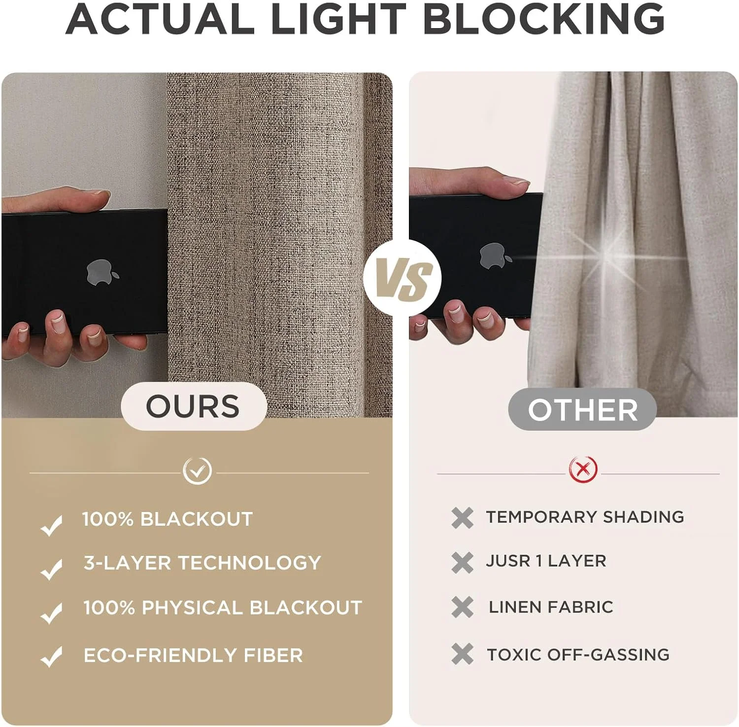 پرده های کتان طبیعی Joydeco طول 213 سانتی متر، مجموعه 2 پانل، رنگ بورگ، پرده های بلند 100% مسدود کننده نور برای اتاق خواب، اتاق نشیمن، پرده تاریک کننده، عایق حرارتی، جیب میله ای زبانه پشتی (132x213 سانتی متر، کتان)