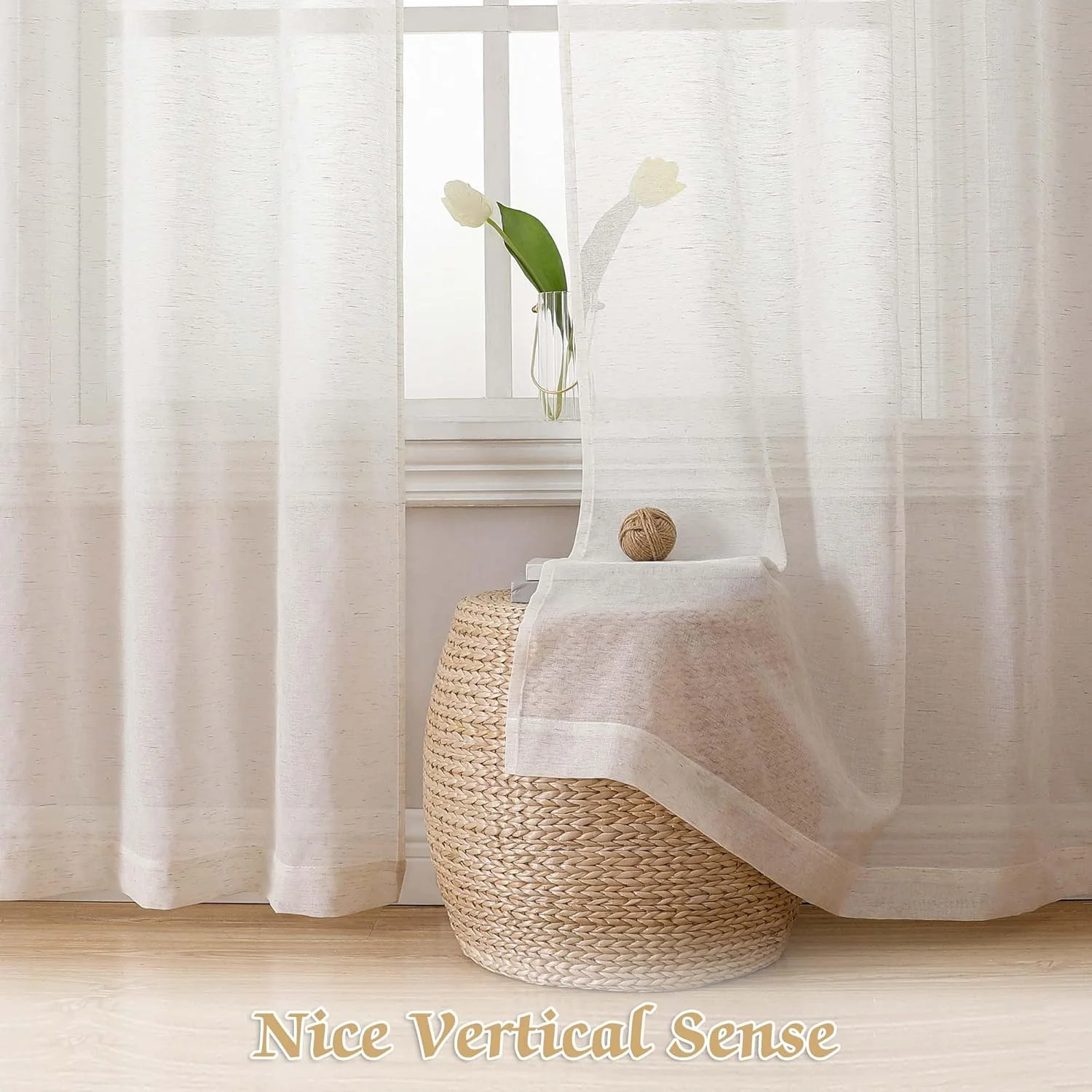 پرده های حریر Lecloud طول 160 سانتی متر، مجموعه 2 پانل، پرده های بافت دار ترکیبی از کتان طبیعی برای اتاق خواب/اتاق نشیمن، پرده های پنجره ای خانه روستایی با جیب میله دوتایی، هر پانل 106 سانتی متر عرض × 160 سانتی متر طول