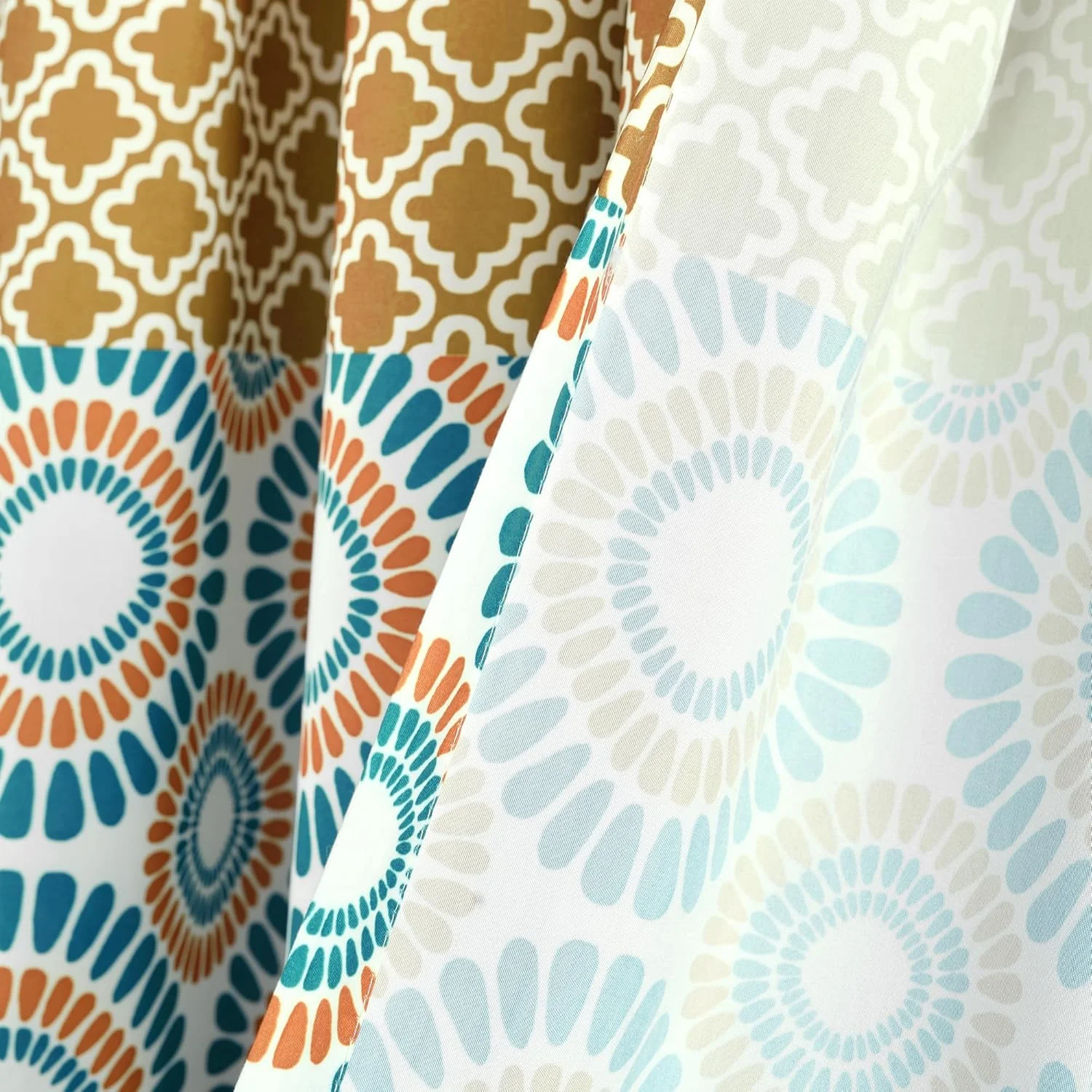 پرده راه راه بوهمی Lush Decor، طرح جسورانه رنگارنگ، دو پنل، عرض 132 سانتی متر در طول 274 سانتی متر، فیروزه ای و نارنجی