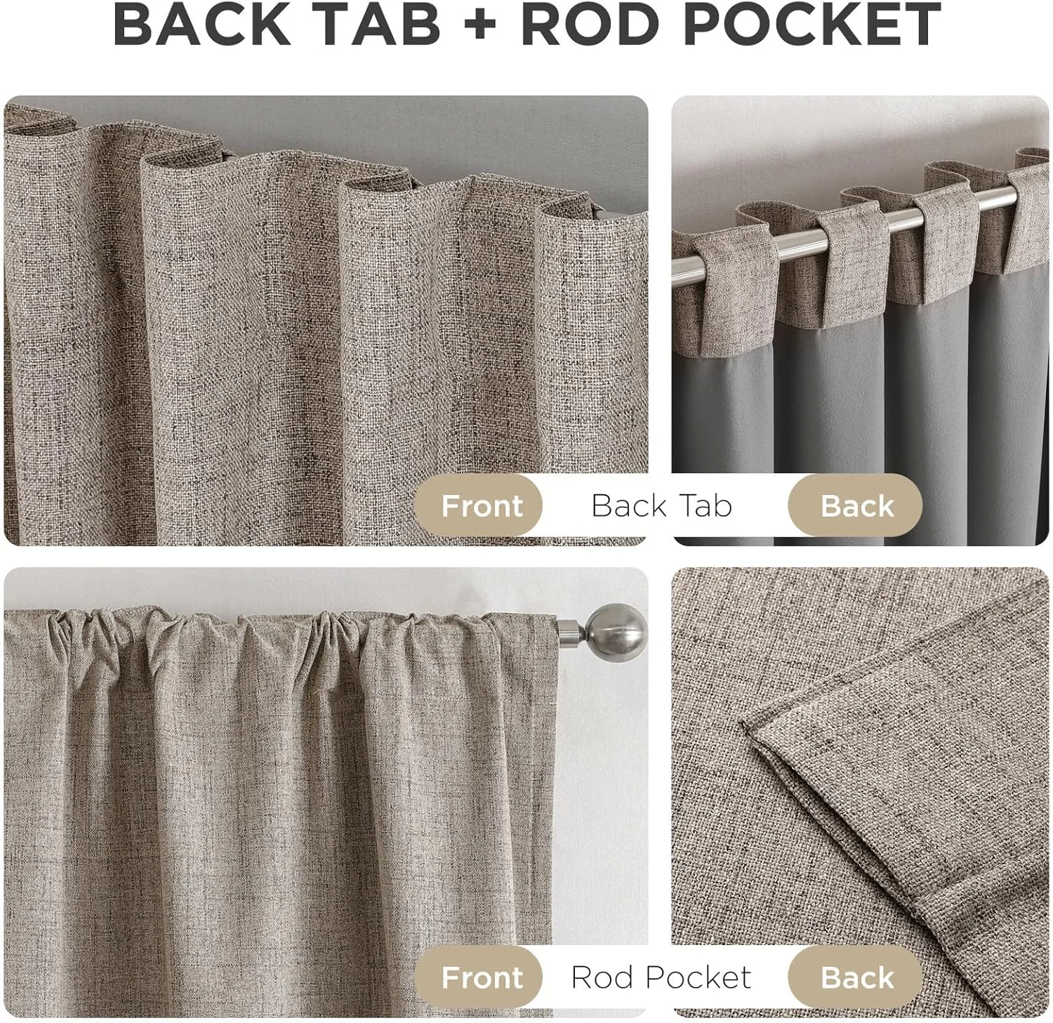 پرده های کتان طبیعی Joydeco طول 213 سانتی متر، مجموعه 2 پانل، رنگ بورگ، پرده های بلند 100% مسدود کننده نور برای اتاق خواب، اتاق نشیمن، پرده تاریک کننده، عایق حرارتی، جیب میله ای زبانه پشتی (132x213 سانتی متر، کتان)