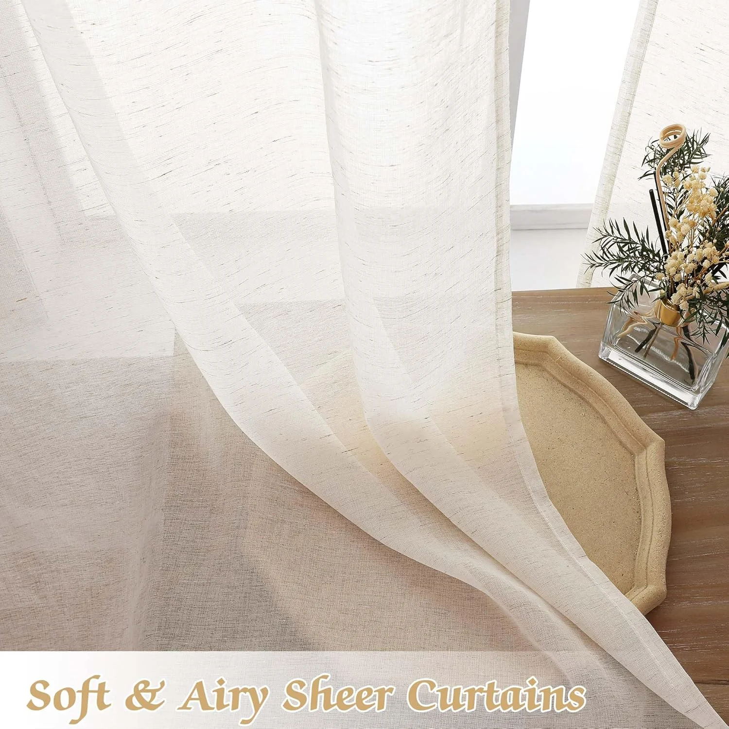 پرده های حریر Lecloud طول 160 سانتی متر، مجموعه 2 پانل، پرده های بافت دار ترکیبی از کتان طبیعی برای اتاق خواب/اتاق نشیمن، پرده های پنجره ای خانه روستایی با جیب میله دوتایی، هر پانل 106 سانتی متر عرض × 160 سانتی متر طول