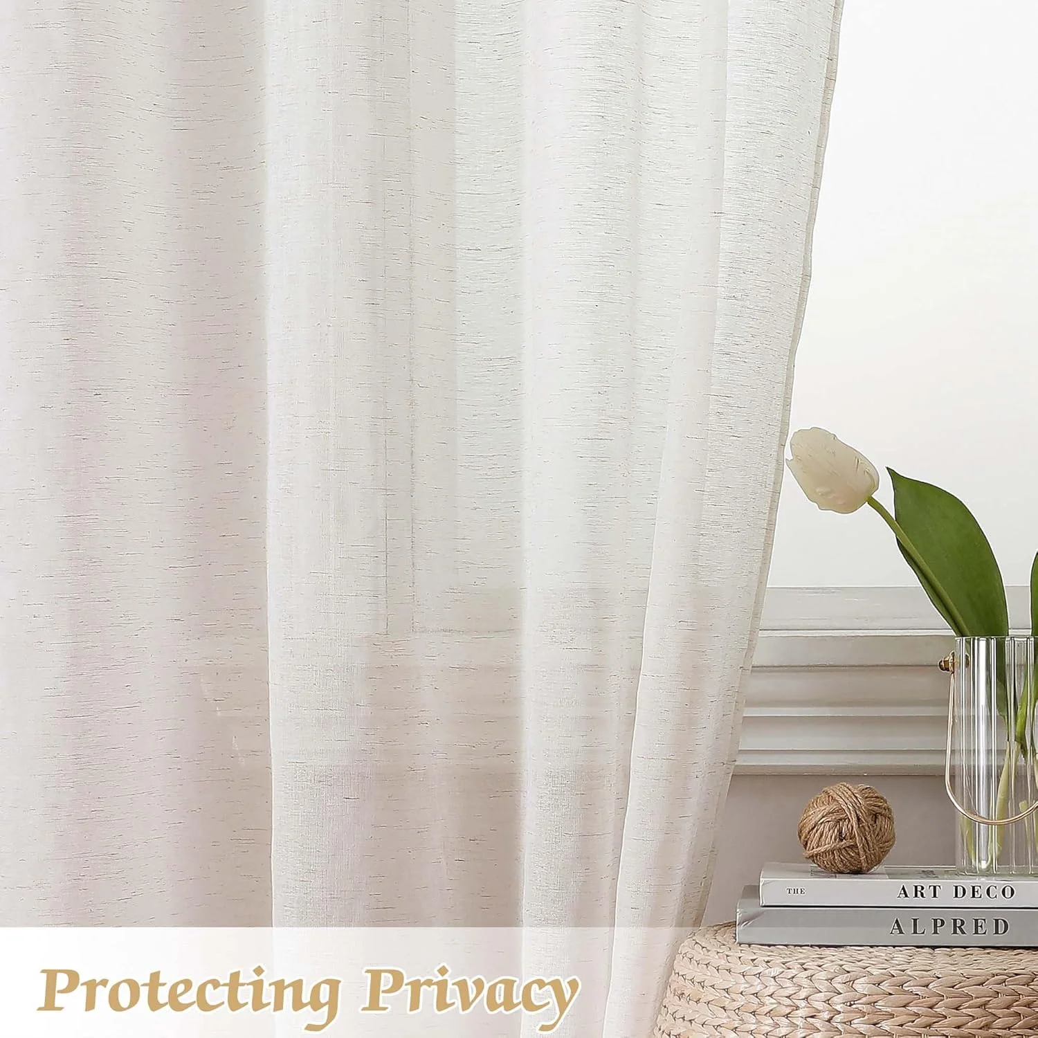 پرده های حریر Lecloud طول 160 سانتی متر، مجموعه 2 پانل، پرده های بافت دار ترکیبی از کتان طبیعی برای اتاق خواب/اتاق نشیمن، پرده های پنجره ای خانه روستایی با جیب میله دوتایی، هر پانل 106 سانتی متر عرض × 160 سانتی متر طول