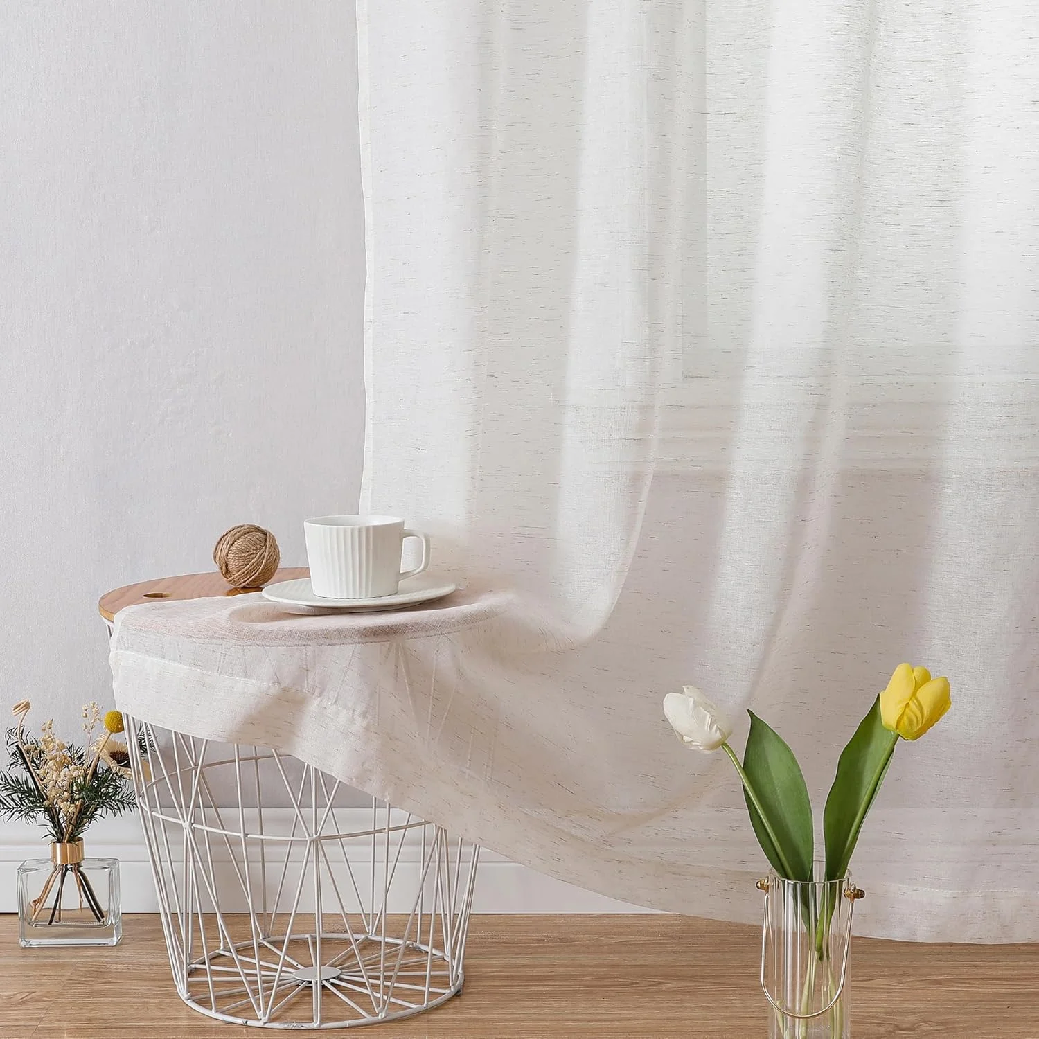 پرده های حریر Lecloud طول 160 سانتی متر، مجموعه 2 پانل، پرده های بافت دار ترکیبی از کتان طبیعی برای اتاق خواب/اتاق نشیمن، پرده های پنجره ای خانه روستایی با جیب میله دوتایی، هر پانل 106 سانتی متر عرض × 160 سانتی متر طول