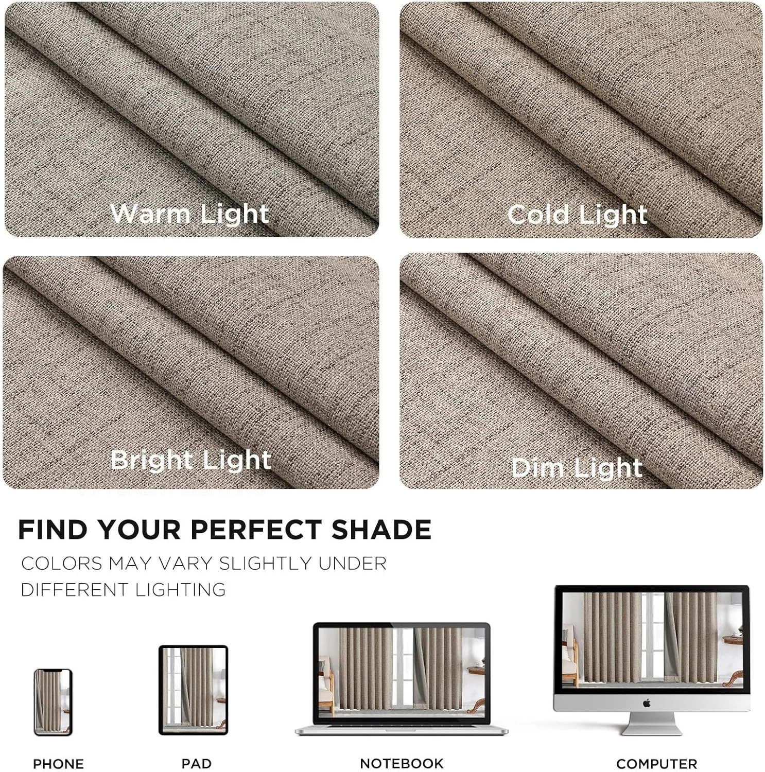 پرده های کتان طبیعی Joydeco طول 213 سانتی متر، مجموعه 2 پانل، رنگ بورگ، پرده های بلند 100% مسدود کننده نور برای اتاق خواب، اتاق نشیمن، پرده تاریک کننده، عایق حرارتی، جیب میله ای زبانه پشتی (132x213 سانتی متر، کتان)