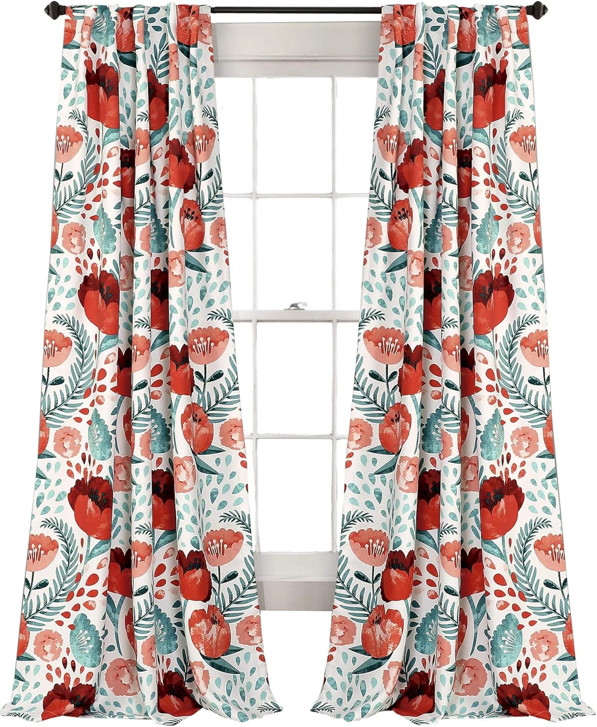 ست پرده های گل های شقایق Lush Decor، پنل های پنجره ای تیره کننده اتاق برای نشیمن، ناهار خوری، اتاق خواب، طول 84 اینچ، جفت، چند رنگ