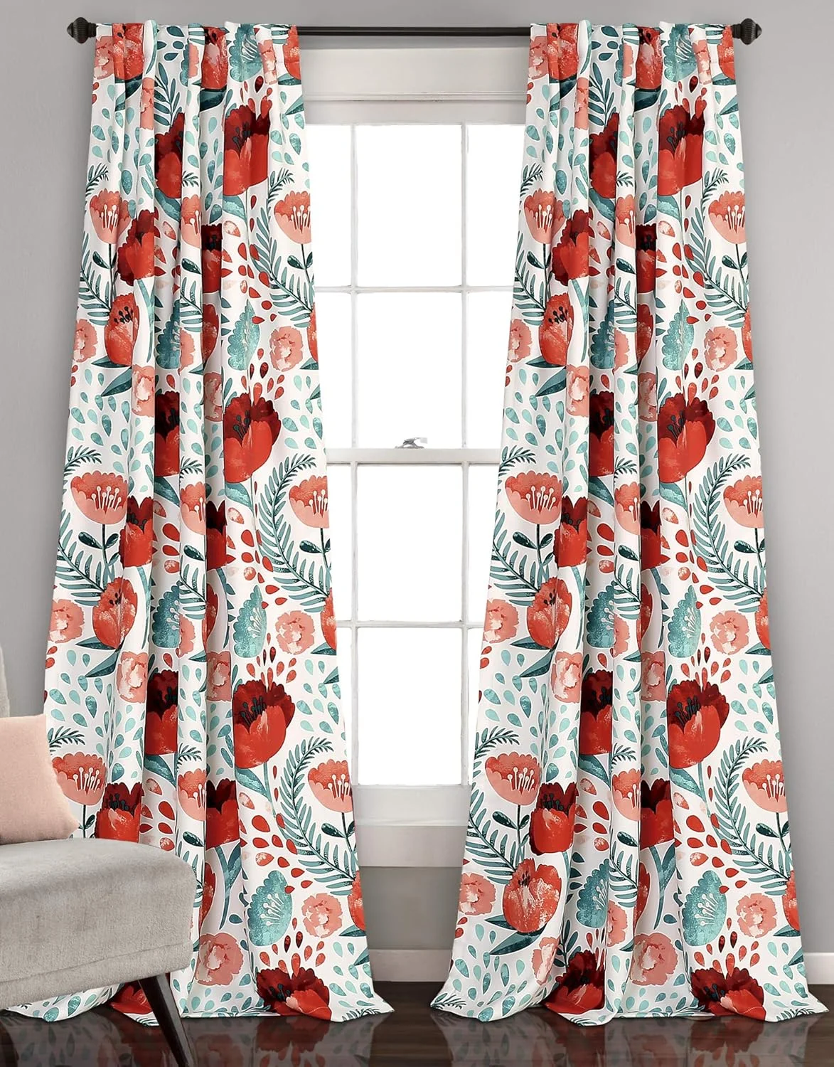 ست پرده های گل های شقایق Lush Decor، پنل های پنجره ای تیره کننده اتاق برای نشیمن، ناهار خوری، اتاق خواب، طول 84 اینچ، جفت، چند رنگ