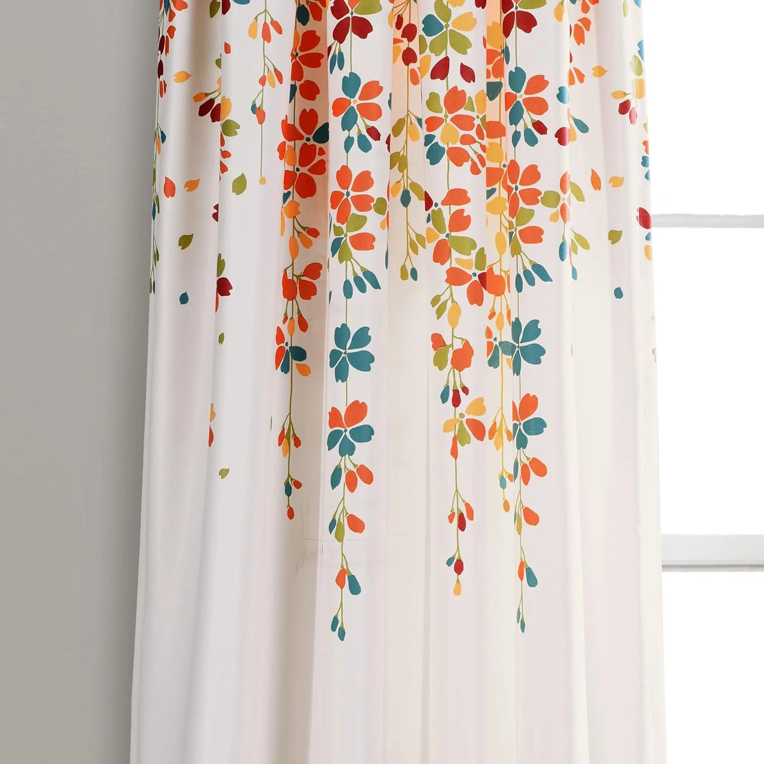 پانل های پرده پنجره تاریک کننده اتاق با طرح گل های آویزان Lush Decor، جفت، 52 اینچ عرض در 84 اینچ طول + 2 اینچ حاشیه، فیروزه ای و نارنگی - پرده های گلدار مدرن جذاب برای اتاق نشیمن، اتاق غذاخوری و اتاق خواب