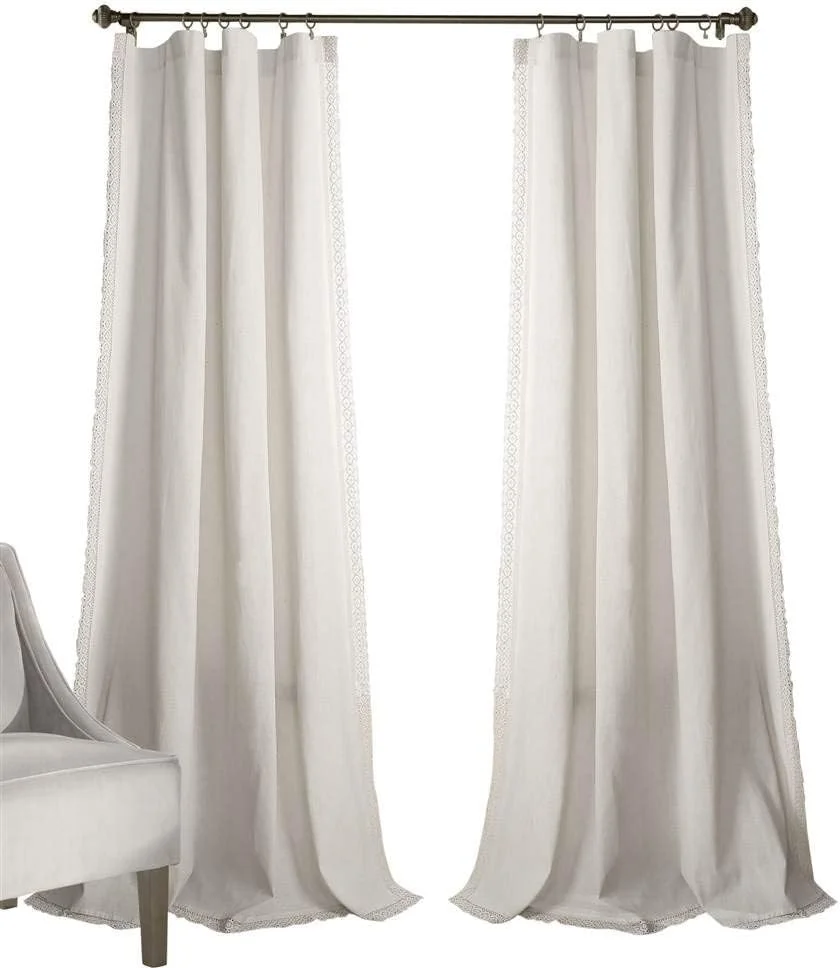 ست پنل پرده پنجره با نور ملایم Lush Decor Rosalie - جفت - پرده های سبک خانه مزرعه قدیمی و فرانسوی - پارچه رویایی بی انتها - توری رمانتیک - 54 اینچ عرض x 108 اینچ طول، سفید مایل به کرم