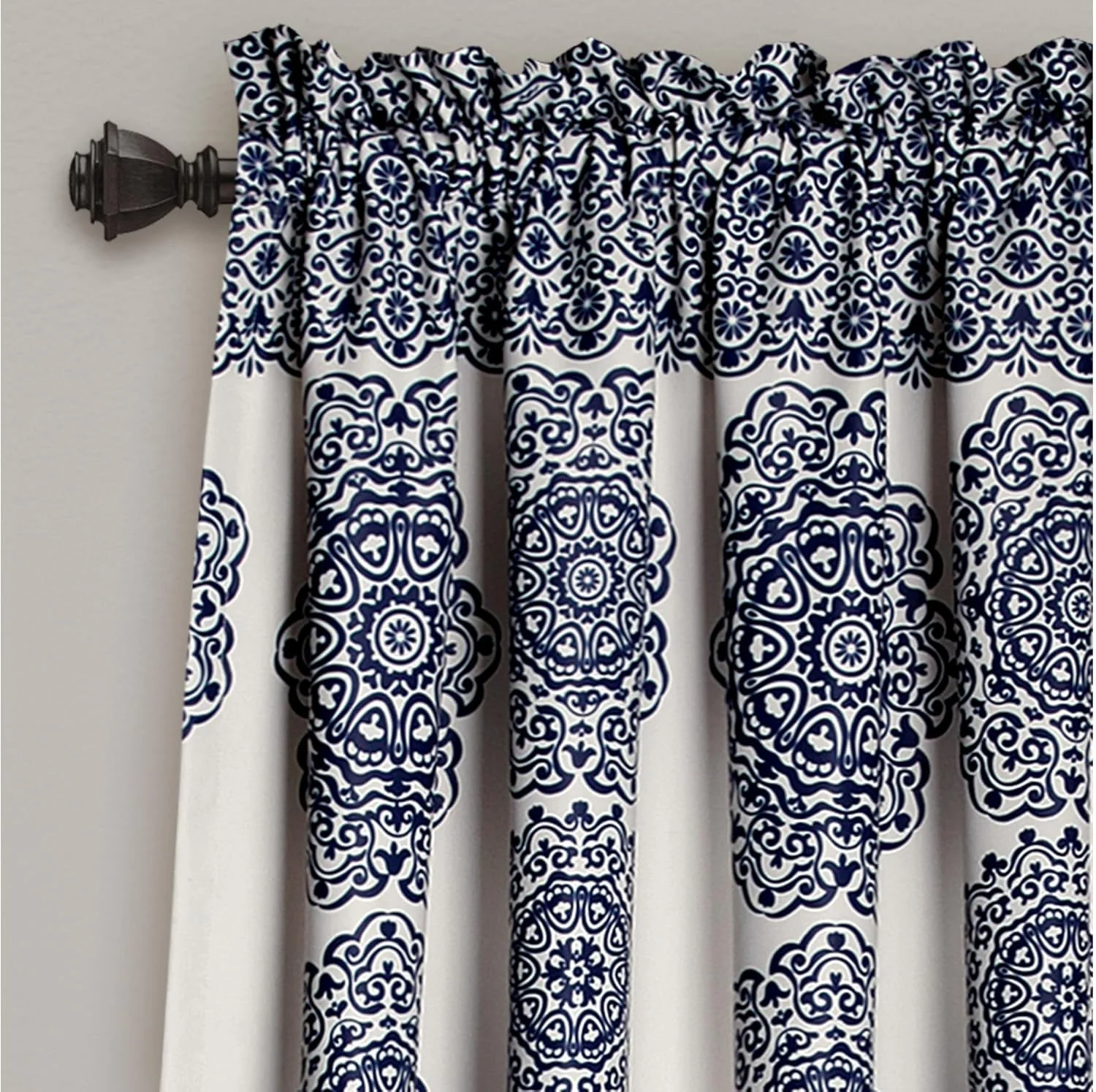 پرده های طرح راه راه Lush Decor با نقش ماندالا و طرح بوهو، پنل های پنجره ای تاریک کننده اتاق برای نشیمن، ناهارخوری، اتاق خواب (جفت)، 213 سانتی متر در 132 سانتی متر، سرمه ای