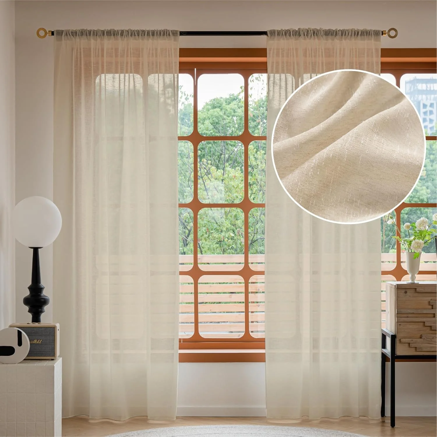 A Moment Sheer Curtains 240 CM Length for Living Room, Rod Pocket Back Tab Hooks Light Filtering Window Curtains & Drapes for Bedroom, Set of 2 Panels, (Light Coffee, 135W x 240L CM)