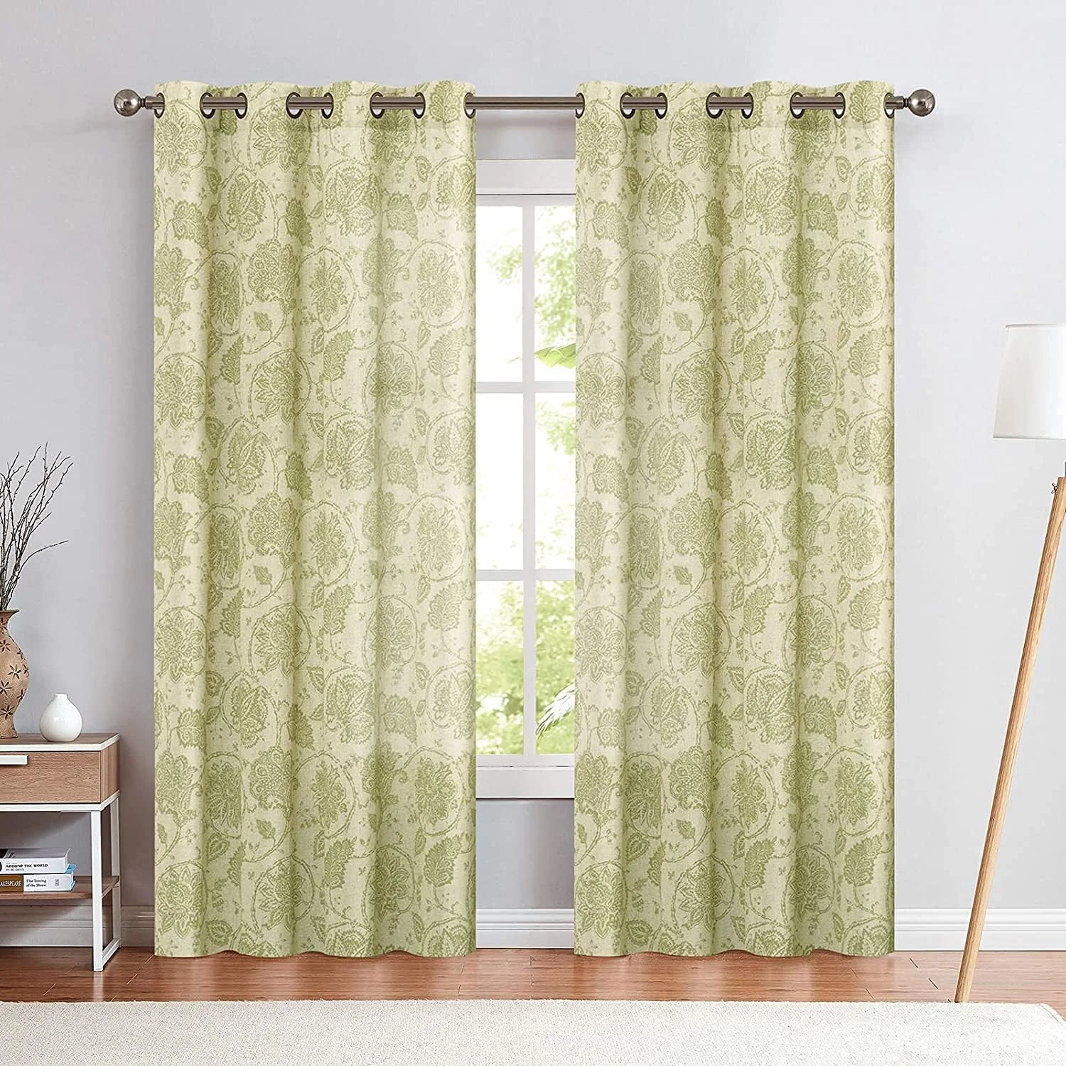 پرده های پنجره/درب طرح گلدار پنبه طبیعی مدرن هومز با پانچ (بسته 2 عددی، سبز مریم گلی، 4.5 فوت در 7 فوت)