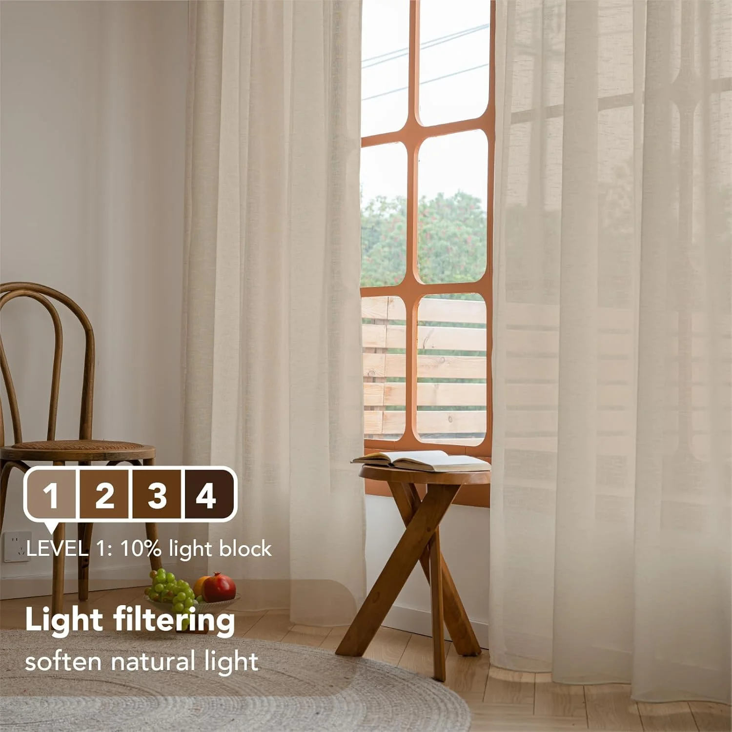 A Moment Sheer Curtains 240 CM Length for Living Room, Rod Pocket Back Tab Hooks Light Filtering Window Curtains & Drapes for Bedroom, Set of 2 Panels, (Light Coffee, 135W x 240L CM)