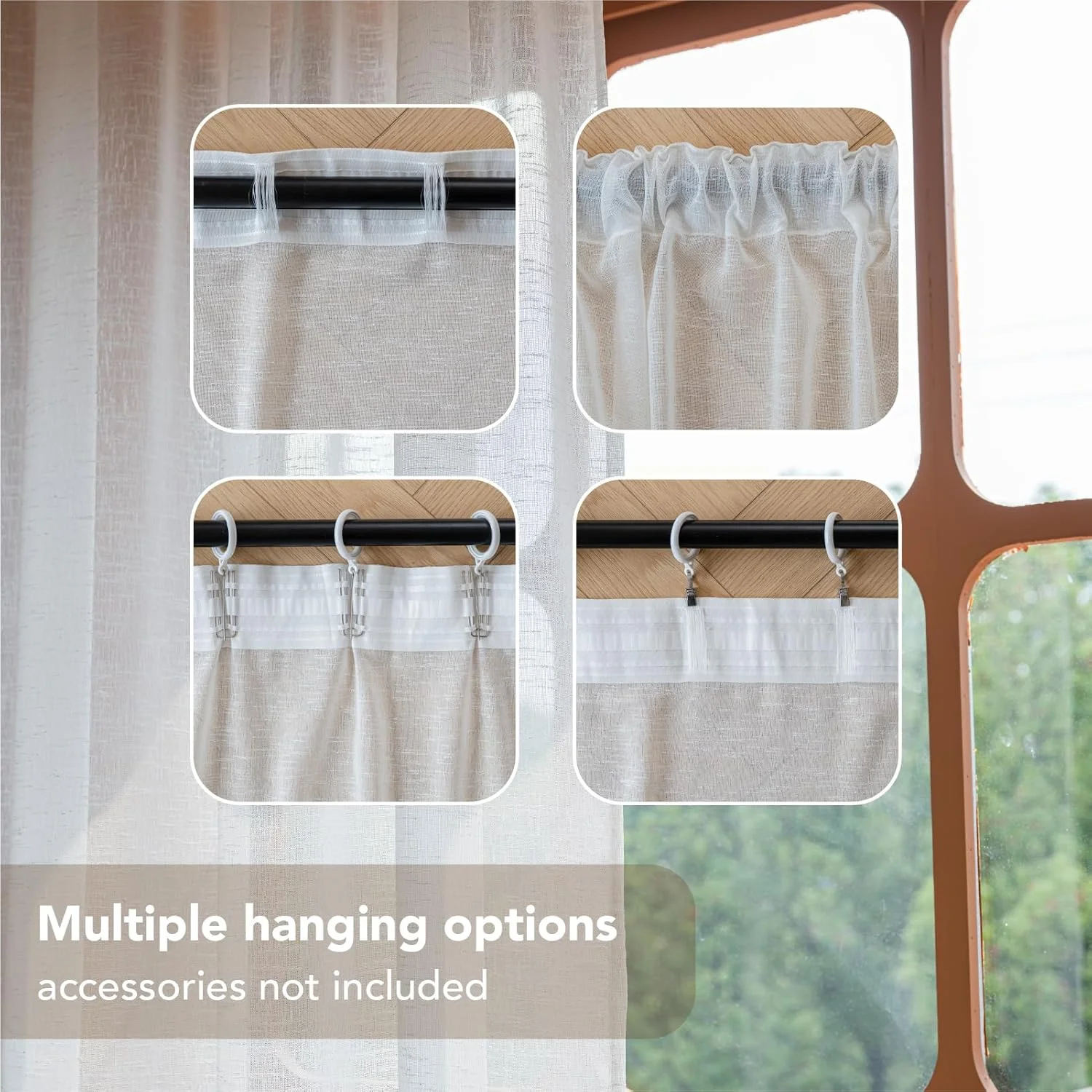 A Moment Sheer Curtains 240 CM Length for Living Room, Rod Pocket Back Tab Hooks Light Filtering Window Curtains & Drapes for Bedroom, Set of 2 Panels, (Light Coffee, 135W x 240L CM)