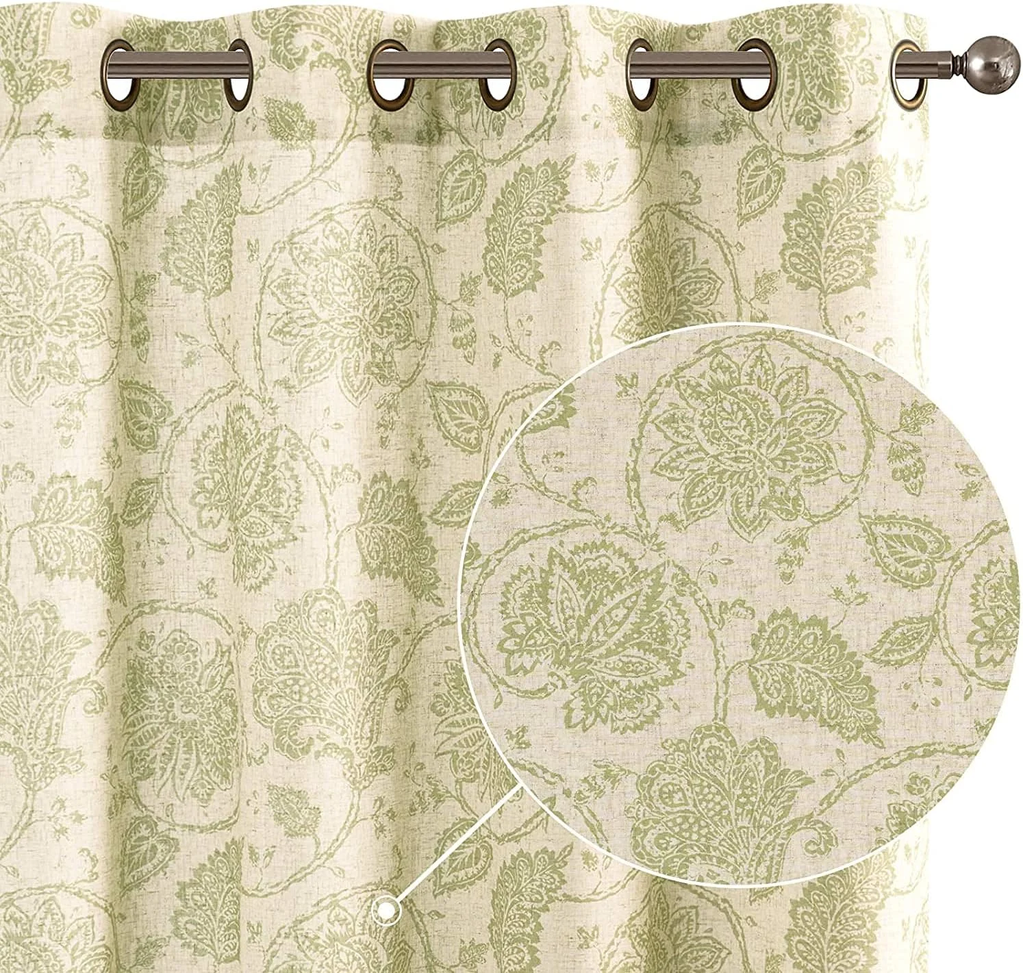 پرده های پنجره/درب طرح گلدار پنبه طبیعی مدرن هومز با پانچ (بسته 2 عددی، سبز مریم گلی، 4.5 فوت در 7 فوت)