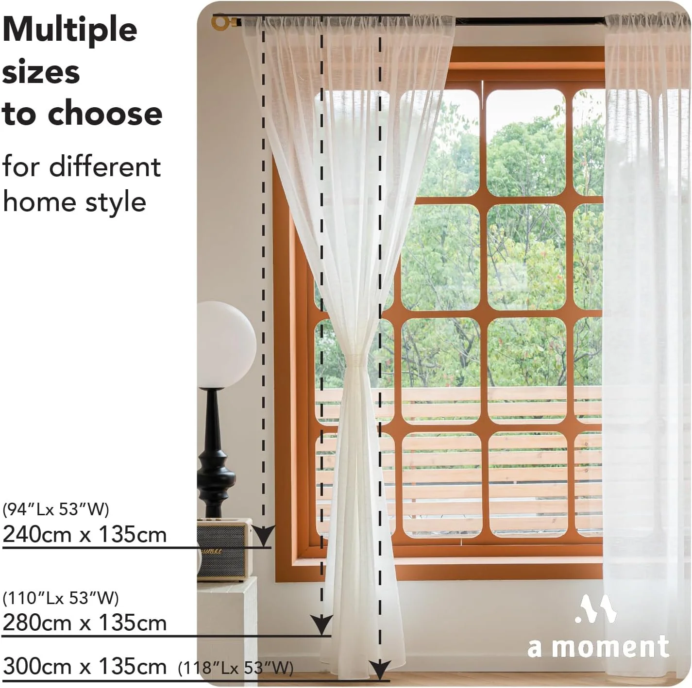 A Moment Sheer Curtains 240 CM Length for Living Room, Rod Pocket Back Tab Hooks Light Filtering Window Curtains & Drapes for Bedroom, Set of 2 Panels, (Light Coffee, 135W x 240L CM)