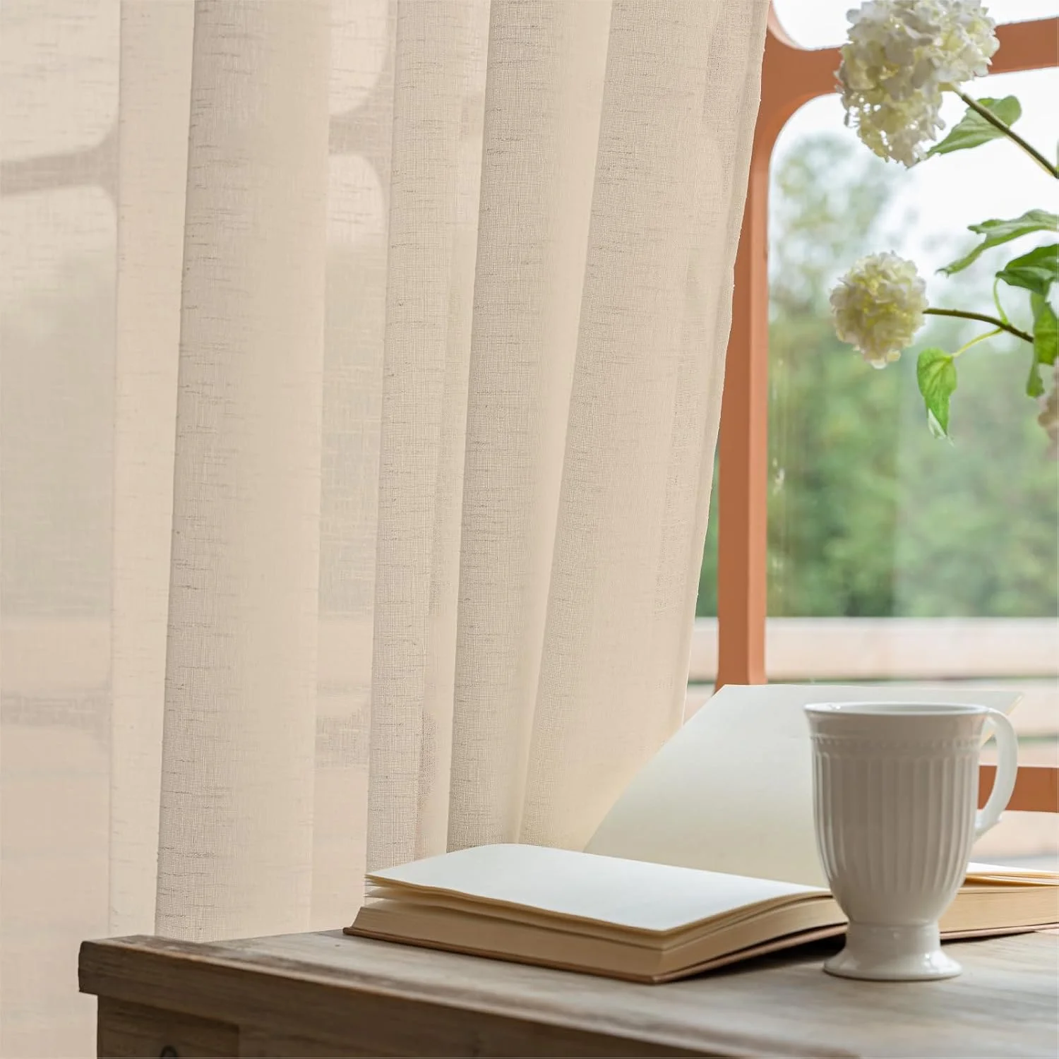 A Moment Sheer Curtains 240 CM Length for Living Room, Rod Pocket Back Tab Hooks Light Filtering Window Curtains & Drapes for Bedroom, Set of 2 Panels, (Light Coffee, 135W x 240L CM)