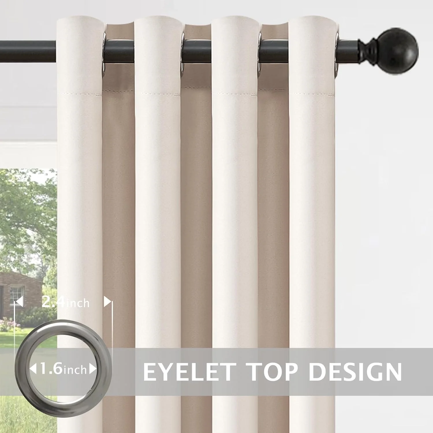 پرده های عایق صدا MRTREES با پارچه ضخیم، عایق حرارتی و مسدود کننده نور، عایق سرما و گرما با حلقه های فلزی برای درب، پنجره، اتاق خواب، طول 140 x ارتفاع 210 سانتی متر، بژ، 1 عدد