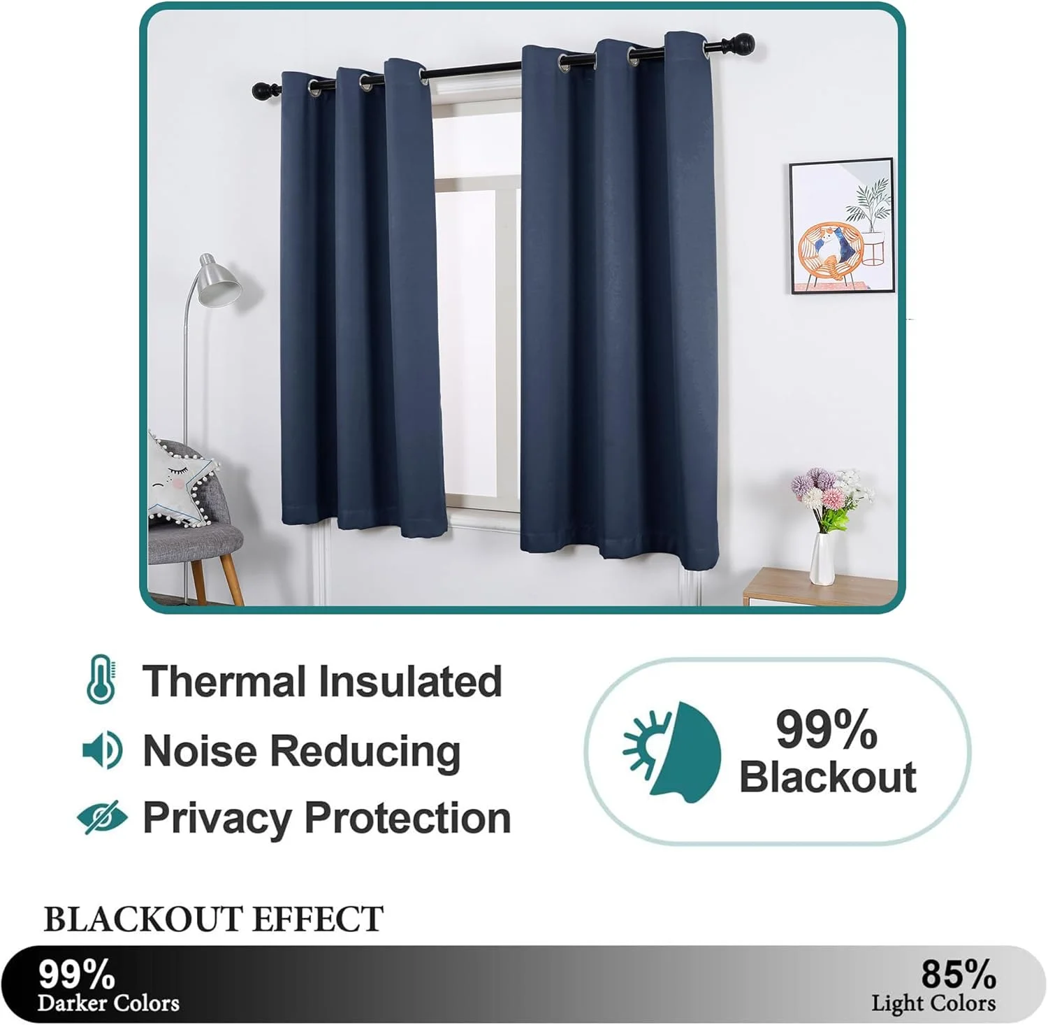 پرده بلک اوت NeoStyle برای اتاق خواب، ست 2 تکه پرده با بافت پنبه ای، 244x270 سانتی متر پرده های حلقه ای برای اتاق نشیمن (آبی) پرده بلک اوت NeoStyle برای اتاق خواب، ست 2 تکه پرده با بافت پنبه ای، 244x270 سانتی متر پرده های حلقه ای برای اتاق نشیمن (آبی)