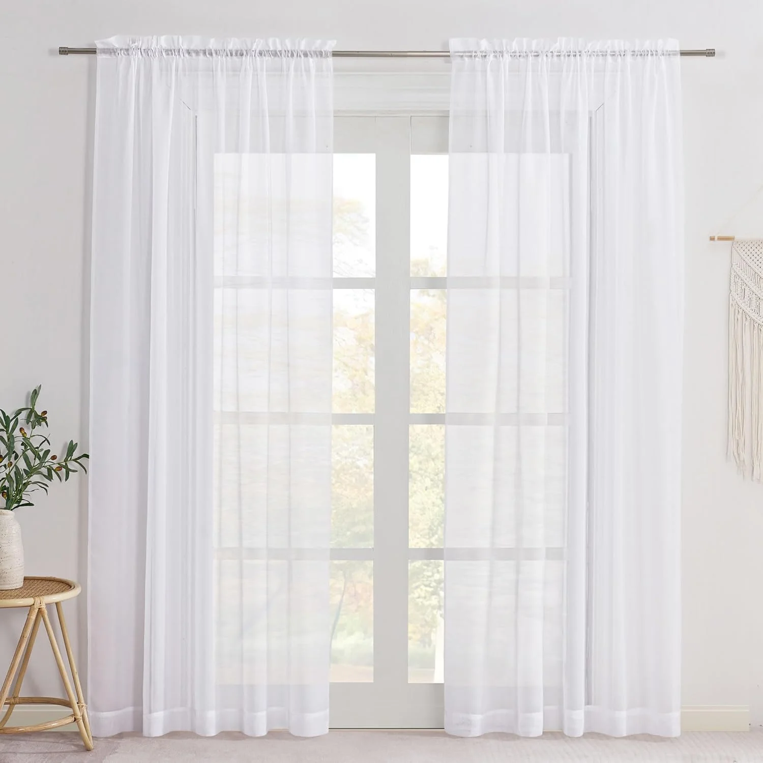 پرده های توری نازک سفید NICETOWN، عرض 152 سانتی متر، طول 213 سانتی متر، مناسب برای اتاق کودک و پنل/پرده در، 2 عدد