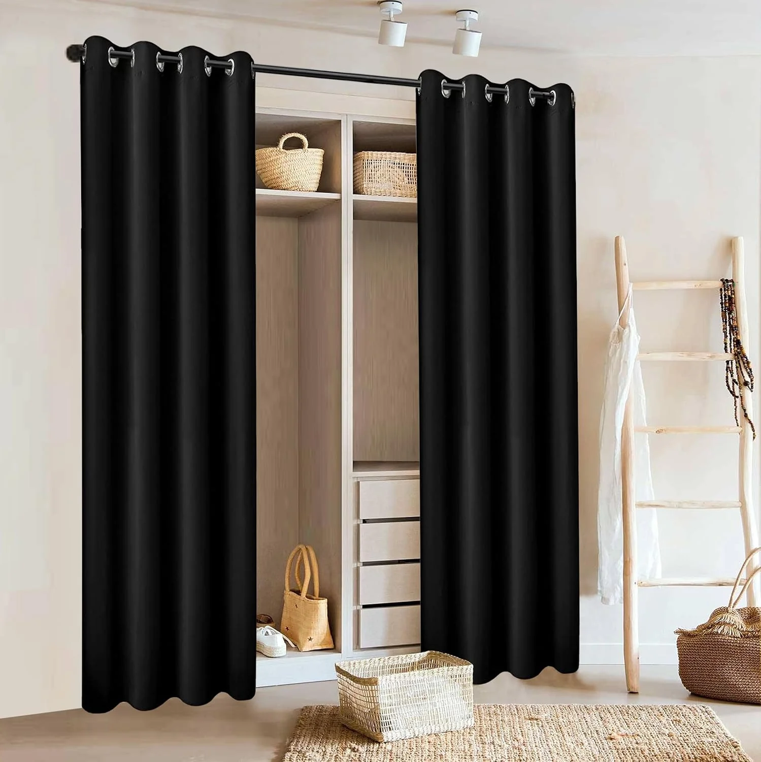 پرده جداکننده اتاق PANELSBURG برای درب ورودی، جداکننده حرارتی حریم خصوصی، دیوار جداکننده اتاق، پرده های ضد صدا و کاهش دهنده نویز، طول 80 اینچ مناسب برای درب های 24/36 اینچی، مشکی