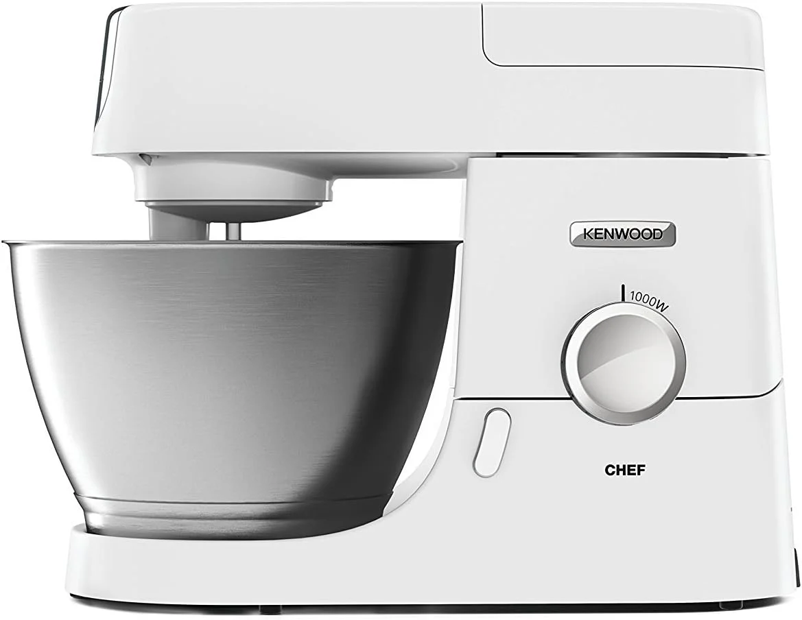 میکسر آشپزخانه کنوود Chef برای پخت و پز - میکسر غذای شیک سفید با K-Beater، قلاب خمیر، همزن و کاسه 4.6 لیتری، 1000 وات، KVC3100، سفید