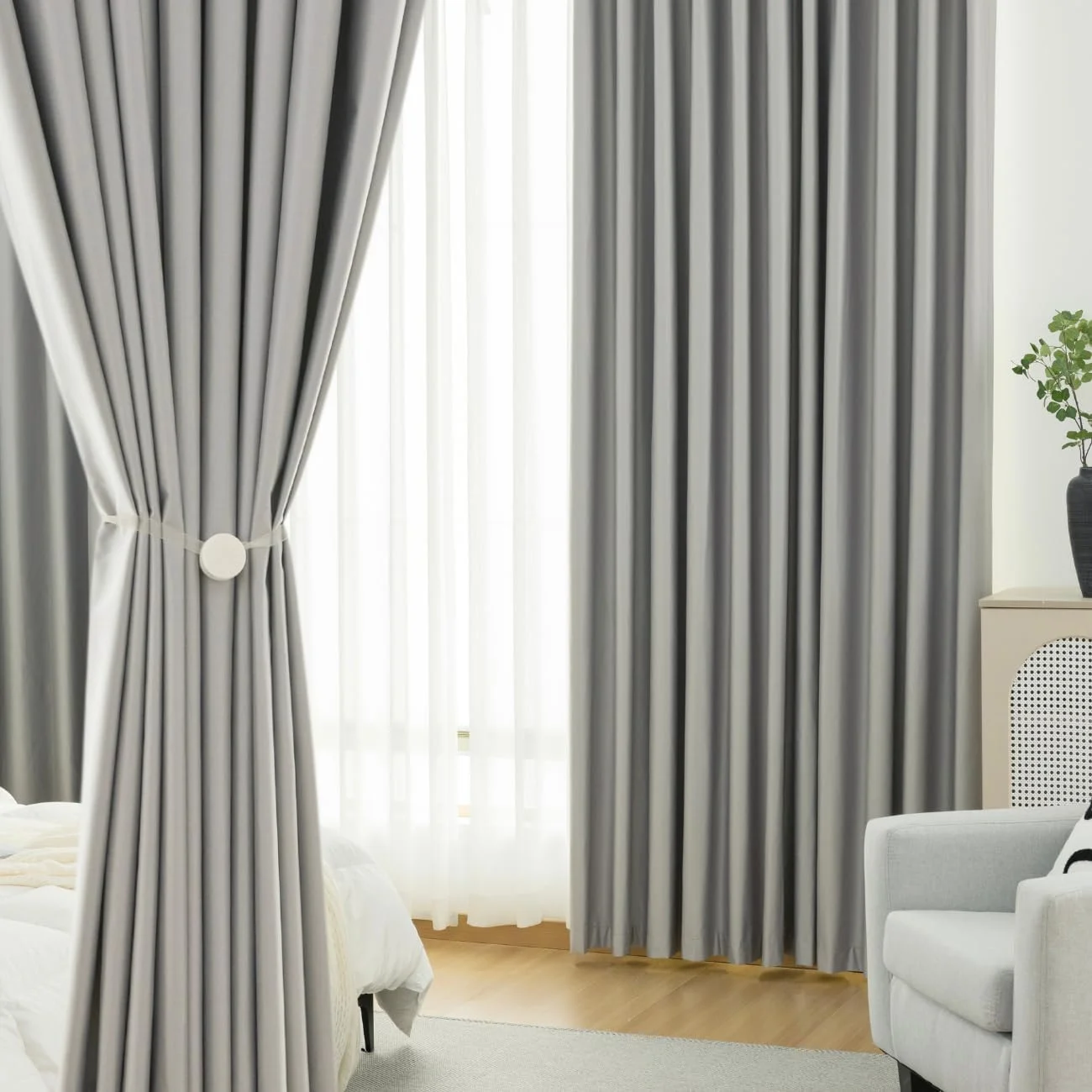 پرده بلک اوت THS برای اتاق خواب، 2 تکه (خاکستری تیره، 300 x 270 سانتی متر)