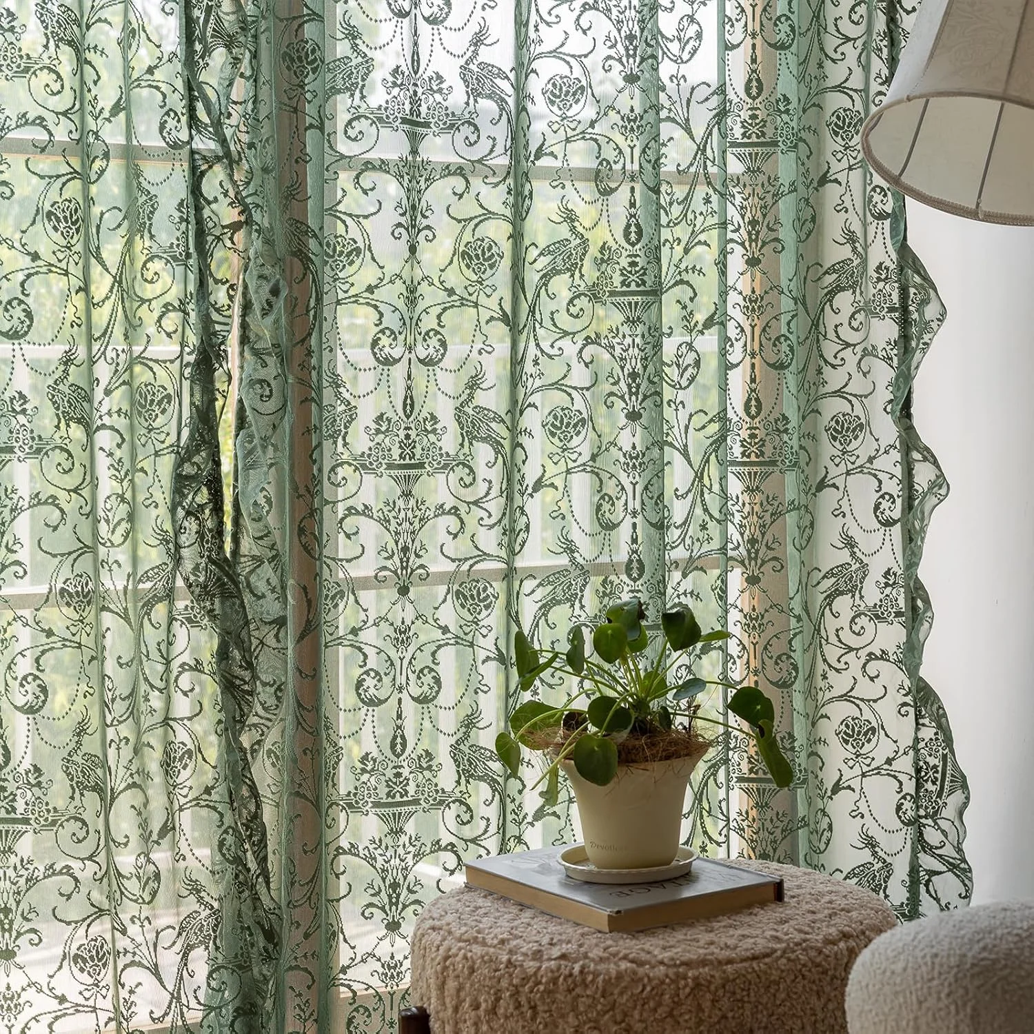 پرده های توری سبز TUDECO به طول 108 اینچ برای اتاق نشیمن - پرده های توری گلدار و چین دار شیک و فرسوده، پرده های بافتنی زیبا با جیب میله ای، زمردی سبز بهاری/تابستانی، 1 جفت، 59 x 108 اینچ پرده های توری سبز TUDECO به طول 108 اینچ برای اتاق نشیمن - پرده های توری گلدار و چین دار شیک و فرسوده، پرده های بافتنی زیبا با جیب میله ای، زمردی سبز بهاری/تابستانی، 1 جفت، 59 x 108 اینچ