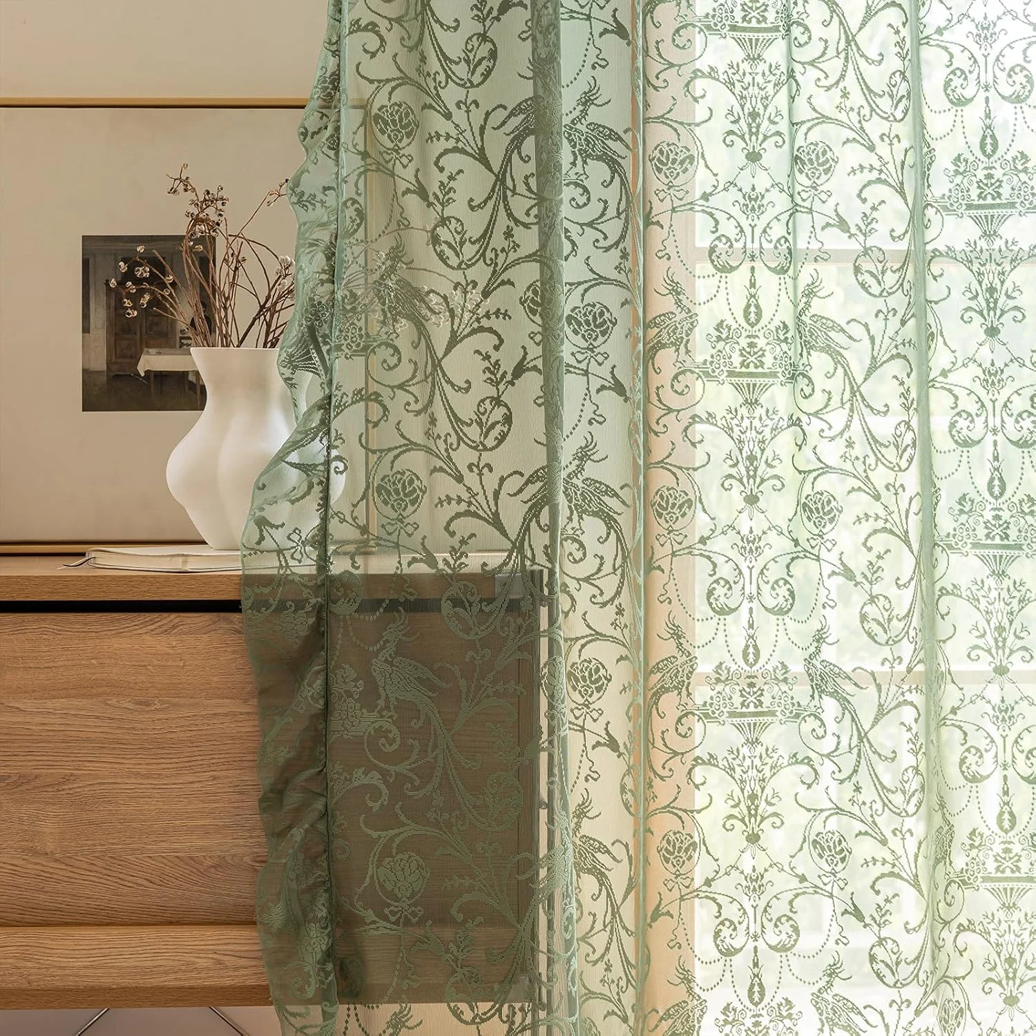 پرده های توری سبز TUDECO به طول 108 اینچ برای اتاق نشیمن - پرده های توری گلدار و چین دار شیک و فرسوده، پرده های بافتنی زیبا با جیب میله ای، زمردی سبز بهاری/تابستانی، 1 جفت، 59 x 108 اینچ پرده های توری سبز TUDECO به طول 108 اینچ برای اتاق نشیمن - پرده های توری گلدار و چین دار شیک و فرسوده، پرده های بافتنی زیبا با جیب میله ای، زمردی سبز بهاری/تابستانی، 1 جفت، 59 x 108 اینچ