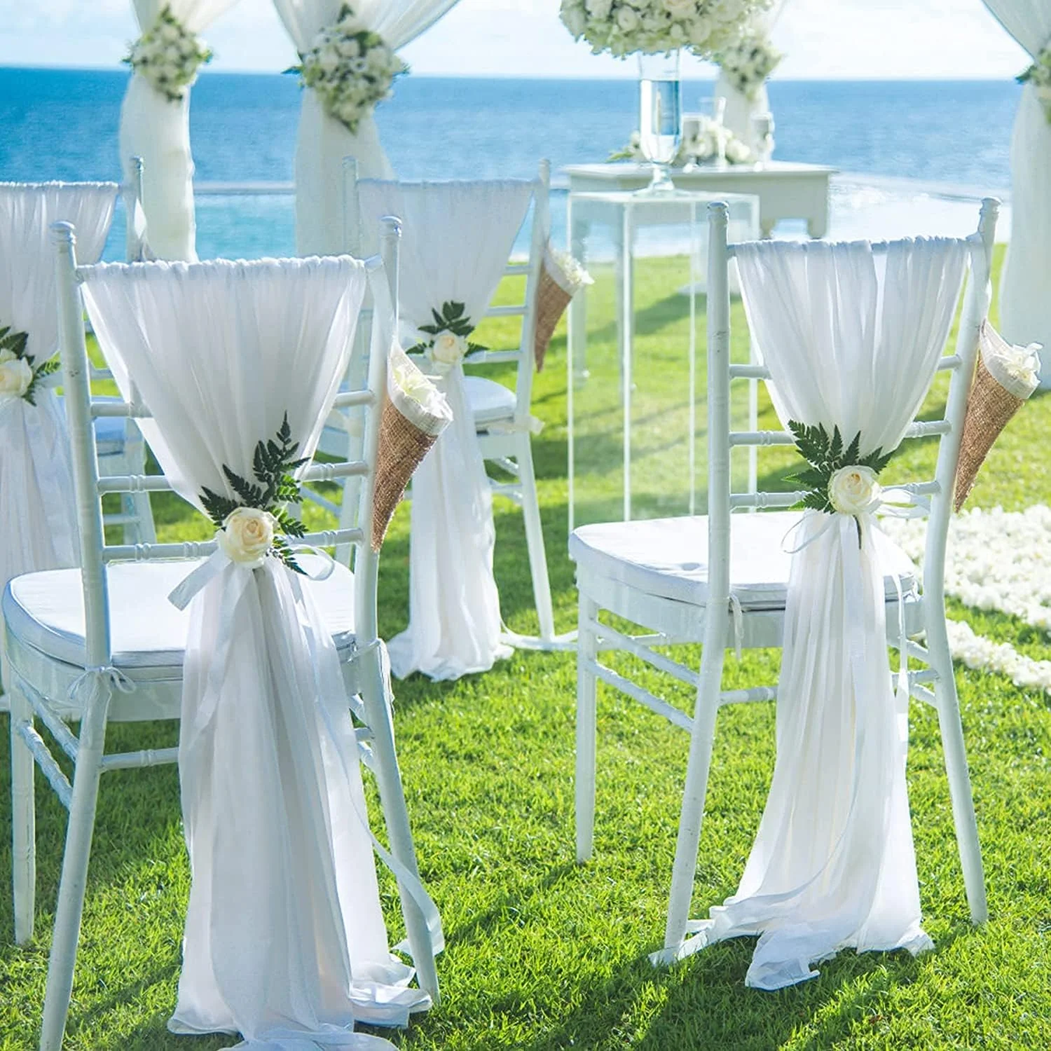 پارچه پرده ای طاق عروسی، پانل پرده ای توری برای مراسم و دکوراسیون عروسی (75cmx5.8m)