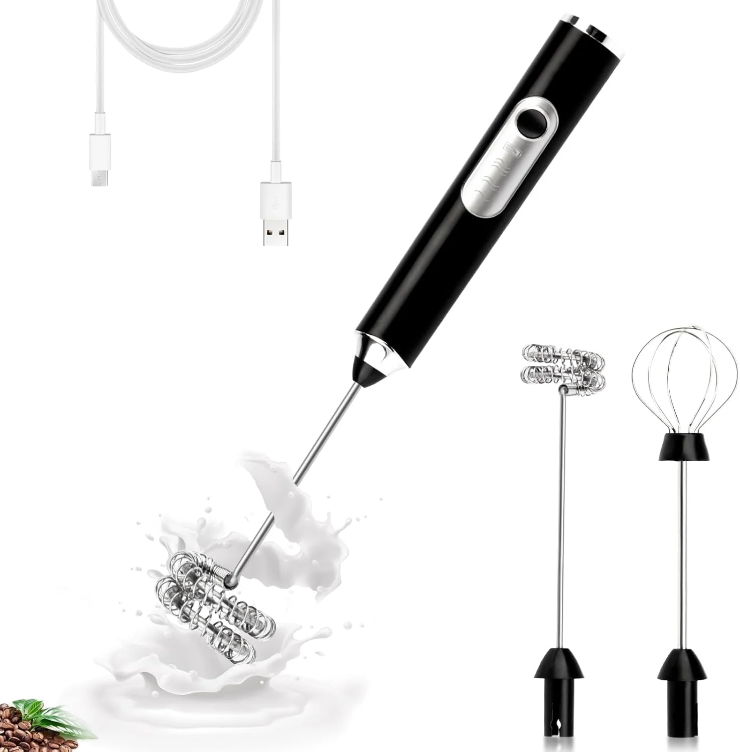 همزن برقی دوگانه شیر KASTWAVE، همزن دستی شیر برای قهوه، میکسر نوشیدنی قابل شارژ USB، 3 سرعت قابل تنظیم، برای لاته، کاپوچینو، شکلات داغ، تخم مرغ (مشکی)