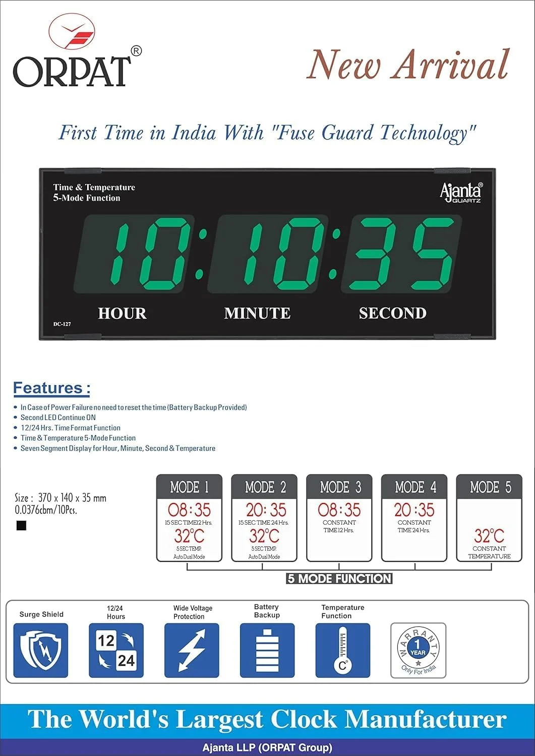 ساعت دیواری دیجیتال کوارتز پلاستیکی آجانتا مناسب خانه و محل کار (LED سبز، 41.9 x 20.3 x 10.2 سانتی متر) ساعت دیواری دیجیتال کوارتز پلاستیکی آجانتا مناسب خانه و محل کار (LED سبز، 41.9 x 20.3 x 10.2 سانتی متر)