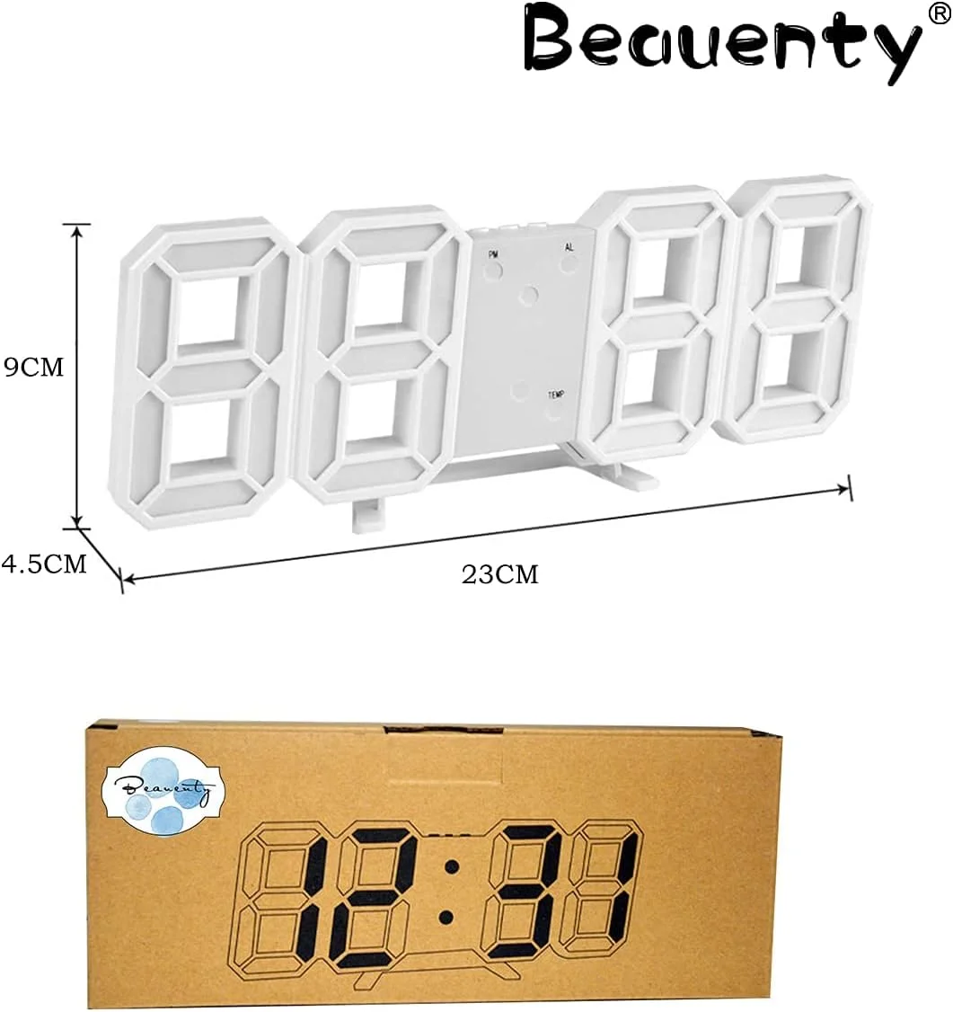 ساعت زنگ دار دیجیتال LED سه بعدی Beauenty، ساعت رومیزی دیواری مدرن چند منظوره با قابلیت تنظیم روشنایی و نمایش دما برای اتاق خواب، دفتر کار و منزل (سفید) ساعت زنگ دار دیجیتال LED سه بعدی Beauenty، ساعت رومیزی دیواری مدرن چند منظوره با قابلیت تنظیم روشنایی و نمایش دما برای اتاق خواب، دفتر کار و منزل (سفید)
