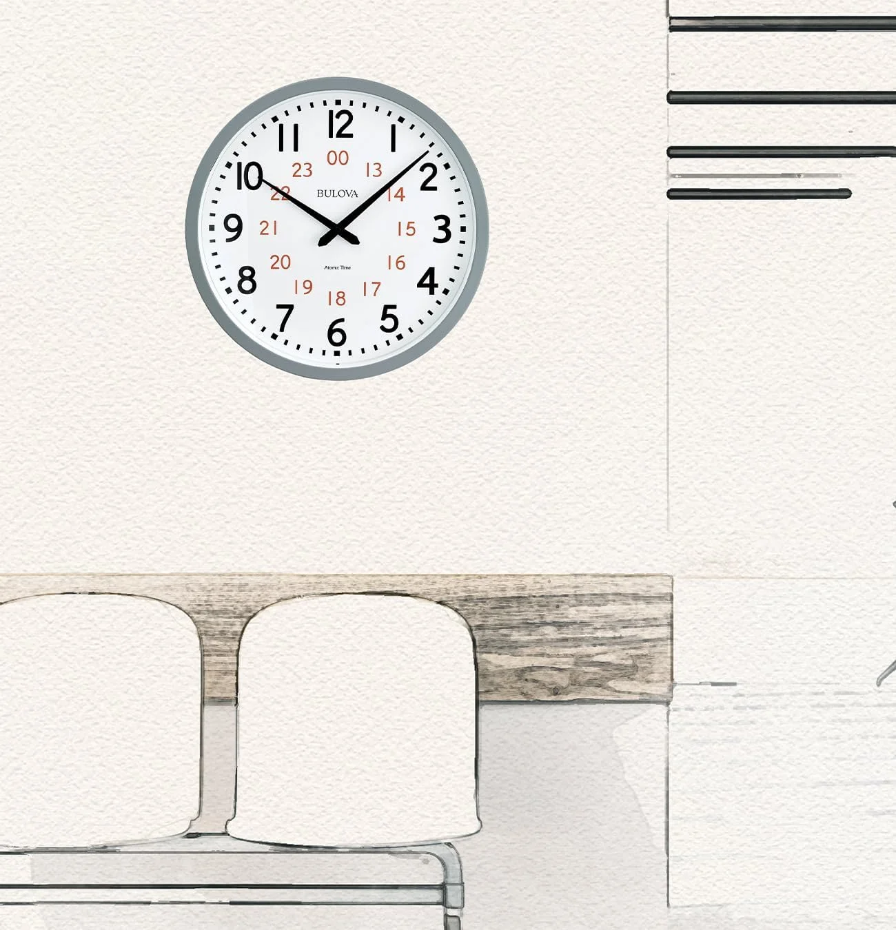 ساعت دیواری آنالوگ اتمی Bulova مدل C5003، زمان اتمی 1، تنظیم خودکار، باتری کوارتز ساعت دیواری آنالوگ اتمی Bulova مدل C5003، زمان اتمی 1، تنظیم خودکار، باتری کوارتز