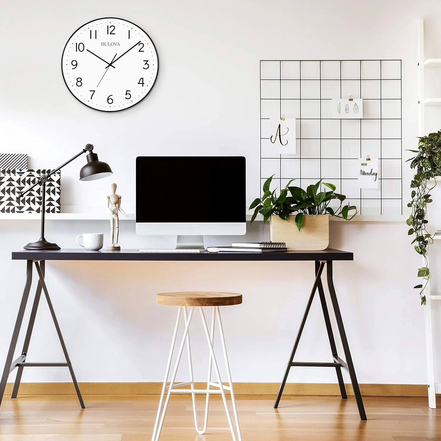 ساعت دیواری بولوا مدل Office Mate، 16 اینچ، مشکی و سفید