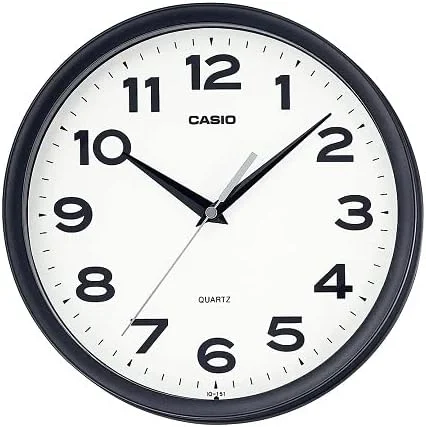 ساعت دیواری عقربه ای کاسیو با صفحه سفید و بدنه و قاب رزینی مدل IQ-151-1DF