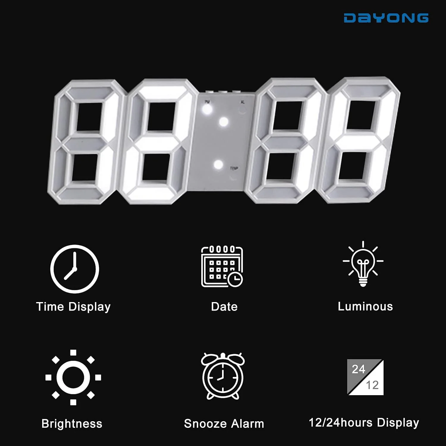 ساعت دیواری دیجیتال LED سه بعدی DAYONG، ساعت رومیزی، ساعت زنگ دار، چراغ خواب برای اتاق نشیمن منزل و دفتر کار ساعت دیواری دیجیتال LED سه بعدی DAYONG، ساعت رومیزی، ساعت زنگ دار، چراغ خواب برای اتاق نشیمن منزل و دفتر کار