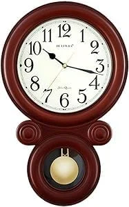 ساعت دیواری پاندول دار شیک FITTO - قاب با روکش چوبی شیک، حرکت کوارتز بی صدا، اعداد بزرگ، ایده آل برای دکوراسیون منزل، دفتر و اتاق نشیمن