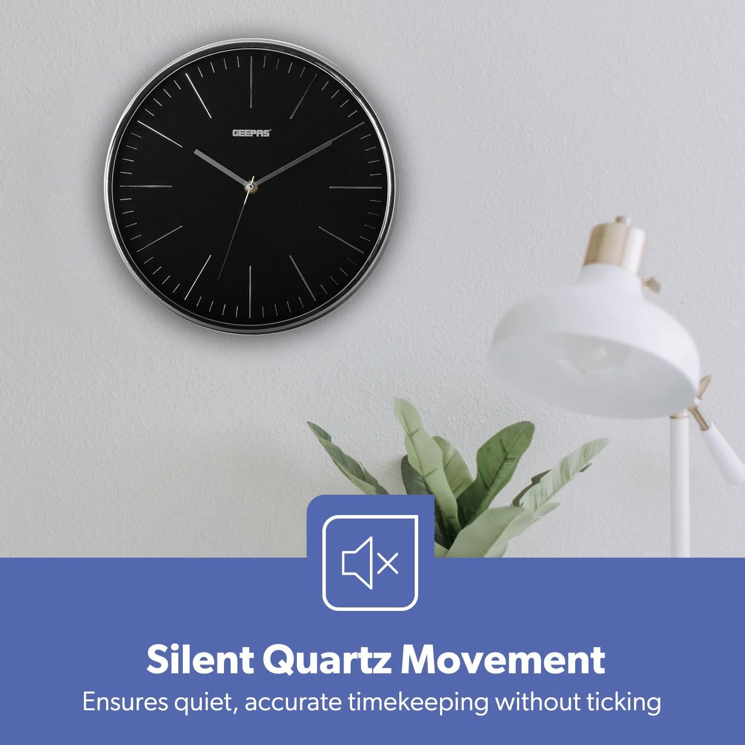 ساعت دیواری Geepas - بی صدا و بدون تیک تاک، ساعت دیواری گرد تزئینی برای اتاق نشیمن، اتاق خواب، آشپزخانه (باتری شامل نمی شود) صفحه نقره ای سه بعدی | 2 سال گارانتی