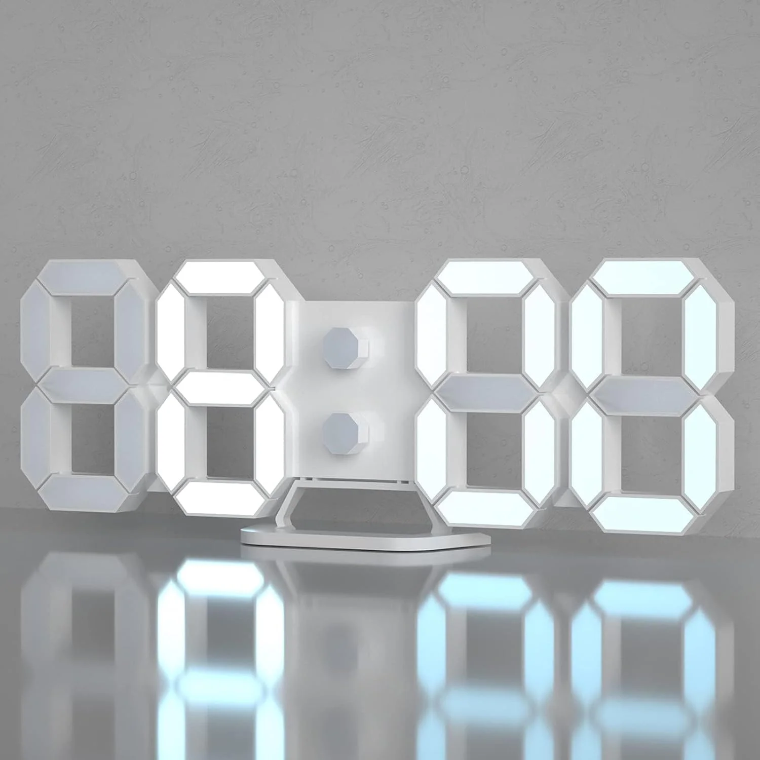 ساعت دیواری دیجیتال LED سه بعدی KASTWAVE، ساعت زنگ دار رومیزی، دکوری، کارکرد آسان، بی صدا، نمایش دما، نور شب با دیمر خودکار برای اتاق/دفتر/اتاق خواب/آشپزخانه/مدرسه (سفید سرد)
