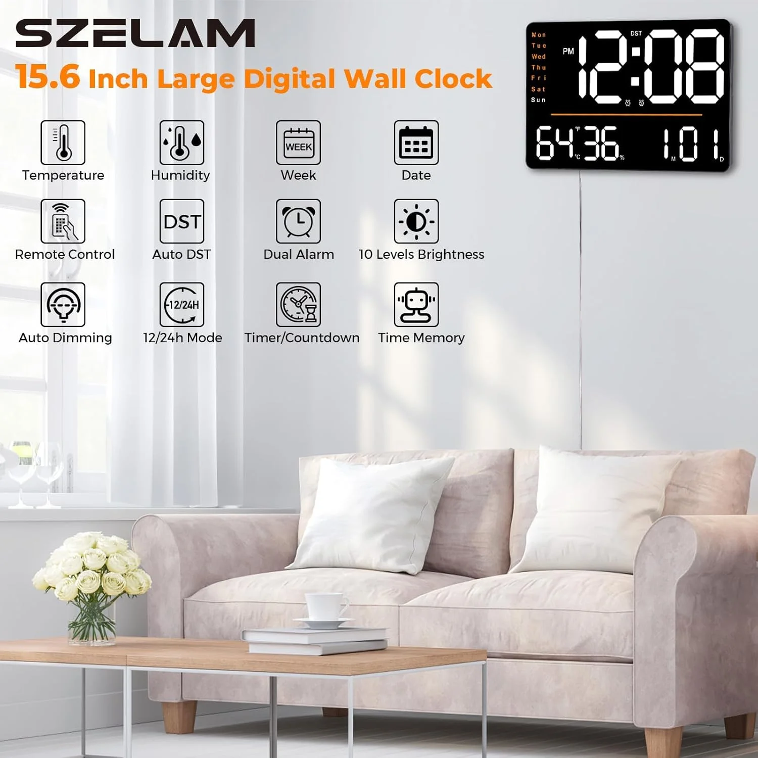 ساعت دیواری دیجیتال بزرگ KASTWAVE، با کنترل از راه دور، ساعت دیواری LED با صفحه نمایش بزرگ 15.6 اینچی، با نمایش روز/تاریخ/دما/رطوبت، کم نور شدن خودکار، تایمر، برای دکوراسیون اتاق نشیمن/باشگاه ورزشی/فروشگاه/انبار/دفتر ساعت دیواری دیجیتال بزرگ KASTWAVE، با کنترل از راه دور، ساعت دیواری LED با صفحه نمایش بزرگ 15.6 اینچی، با نمایش روز/تاریخ/دما/رطوبت، کم نور شدن خودکار، تایمر، برای دکوراسیون اتاق نشیمن/باشگاه ورزشی/فروشگاه/انبار/دفتر