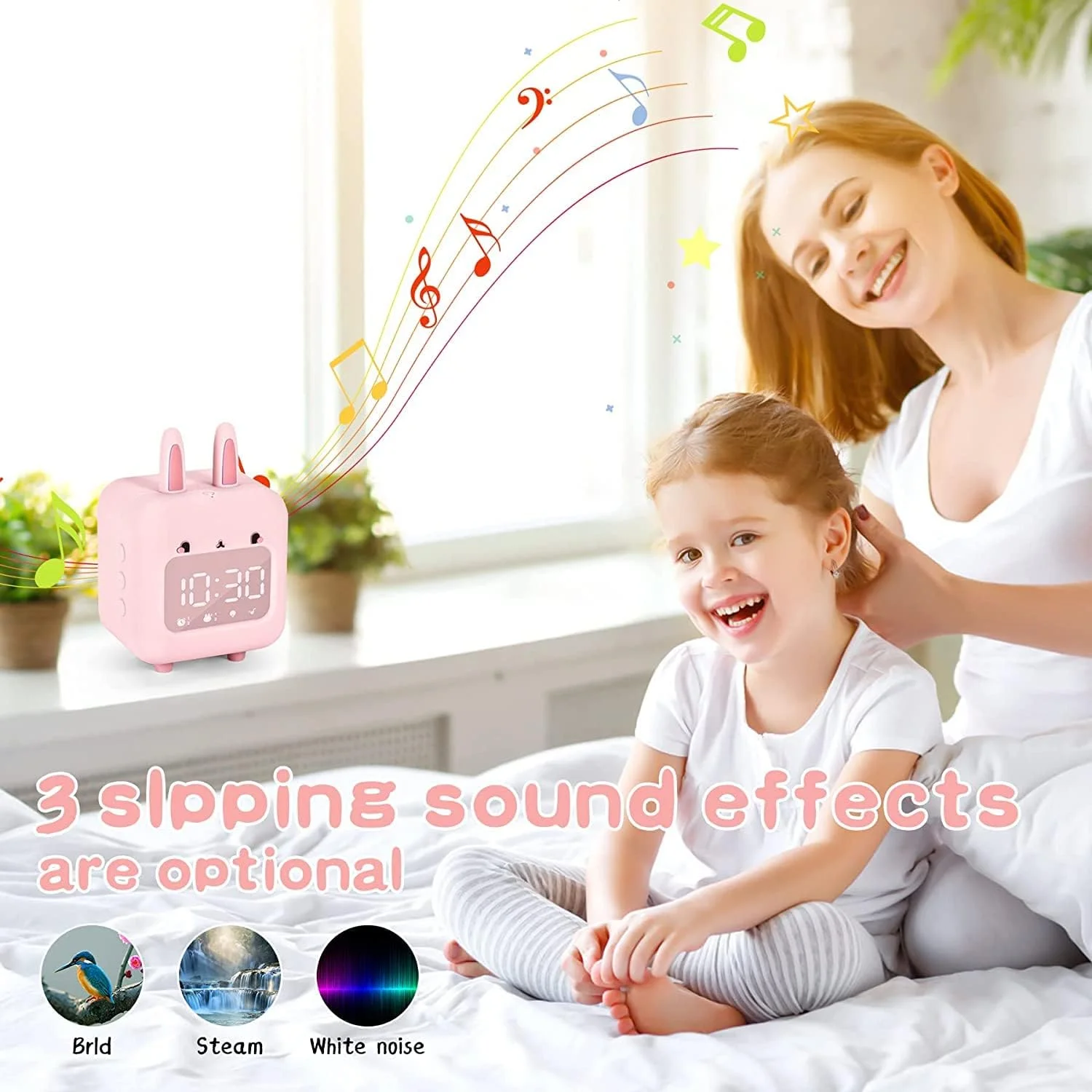 ساعت زنگ دار کودک KASTWAVE، چراغ خواب دیجیتال با صدای فعال، صدای سفید، آهنگ های زنگ قابل تنظیم، ساعت زنگ دار خرگوش ناز با USB برای دختران پسران (صورتی) ساعت زنگ دار کودک KASTWAVE، چراغ خواب دیجیتال با صدای فعال، صدای سفید، آهنگ های زنگ قابل تنظیم، ساعت زنگ دار خرگوش ناز با USB برای دختران پسران (صورتی)