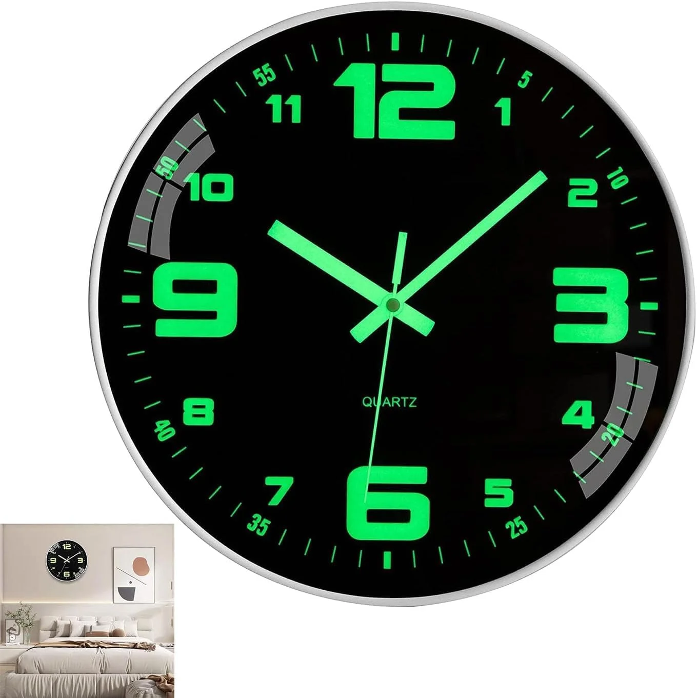 ساعت دیواری شب تاب X Spring، 30 سانتی متری، بی صدا و بدون تیک تاک با قابلیت درخشش در تاریکی، ساعت دیواری با باتری برای اتاق خواب و اتاق نشیمن ساعت دیواری شب تاب X Spring، 30 سانتی متری، بی صدا و بدون تیک تاک با قابلیت درخشش در تاریکی، ساعت دیواری با باتری برای اتاق خواب و اتاق نشیمن