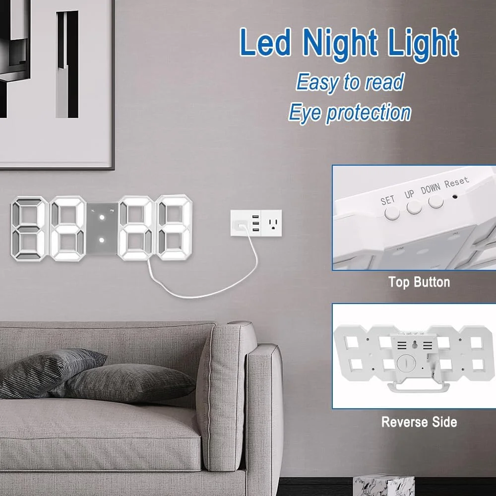 ساعت زنگ دار دیجیتال Necomi، ساعت دیواری LED سه بعدی با روشنایی خودکار، ساعت زنگ دار رومیزی با نور شب LED، نمایش زمان 12/24 ساعته، نمایش تاریخ و دما برای دکوراسیون مدرن منزل ساعت زنگ دار دیجیتال Necomi، ساعت دیواری LED سه بعدی با روشنایی خودکار، ساعت زنگ دار رومیزی با نور شب LED، نمایش زمان 12/24 ساعته، نمایش تاریخ و دما برای دکوراسیون مدرن منزل
