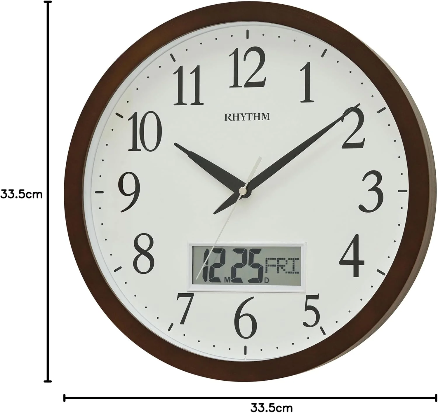 ساعت دیواری تقویم دار ال سی دی با قاب چوبی ریتم مدل CFG903NR06 ساعت دیواری تقویم دار ال سی دی با قاب چوبی ریتم مدل CFG903NR06