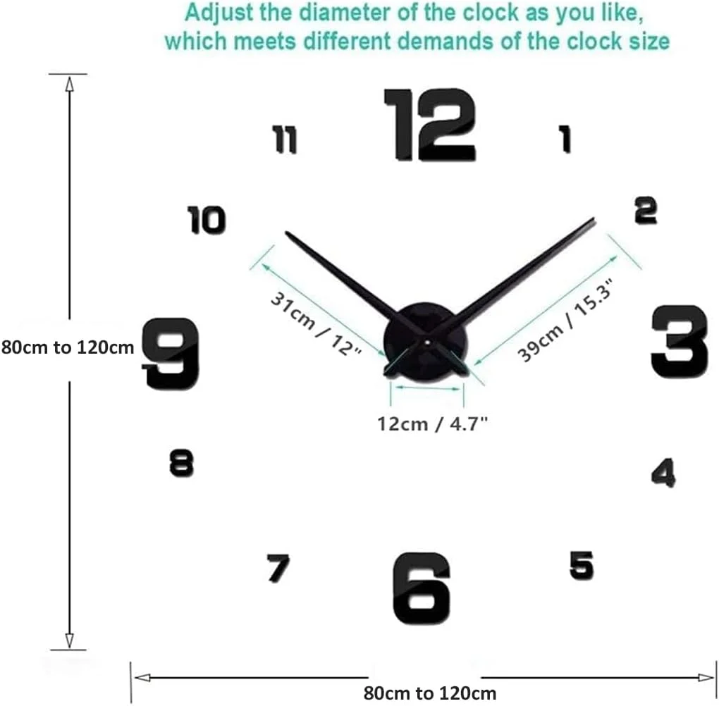 ساعت دیواری سه بعدی روبیک، سایز بزرگ، مدرن، بدون قاب، برچسب اکریلیک خود چسب حروف، مناسب برای تزئین دیوار خالی منزل و محل کار