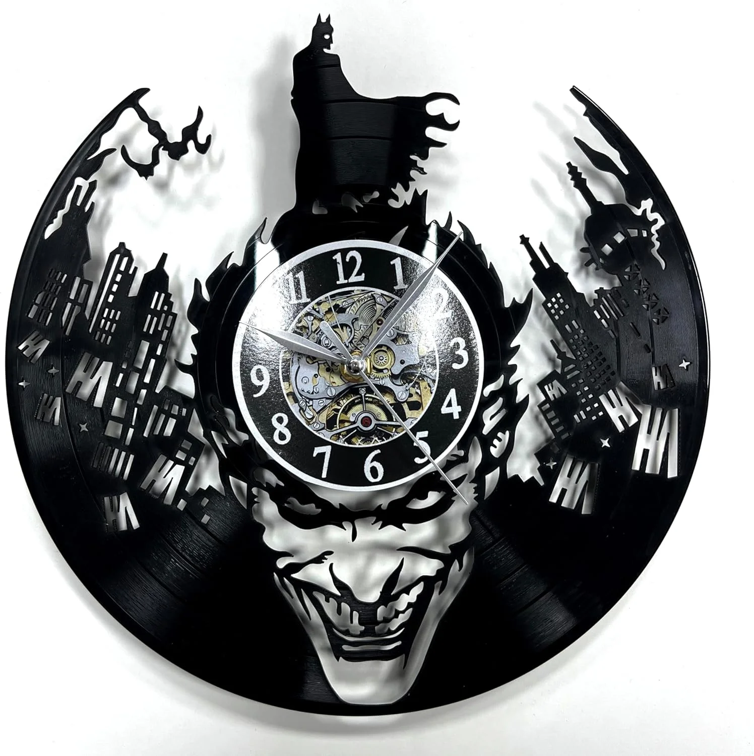 ساعت دیواری روبیک 12 اینچی، ساعت تزئینی بزرگ گرد طرح شهر بتمن و جوکر از جنس وینیل برای دکوراسیون اتاق نشیمن، آشپزخانه، اتاق خواب و دفتر کار - مشکی